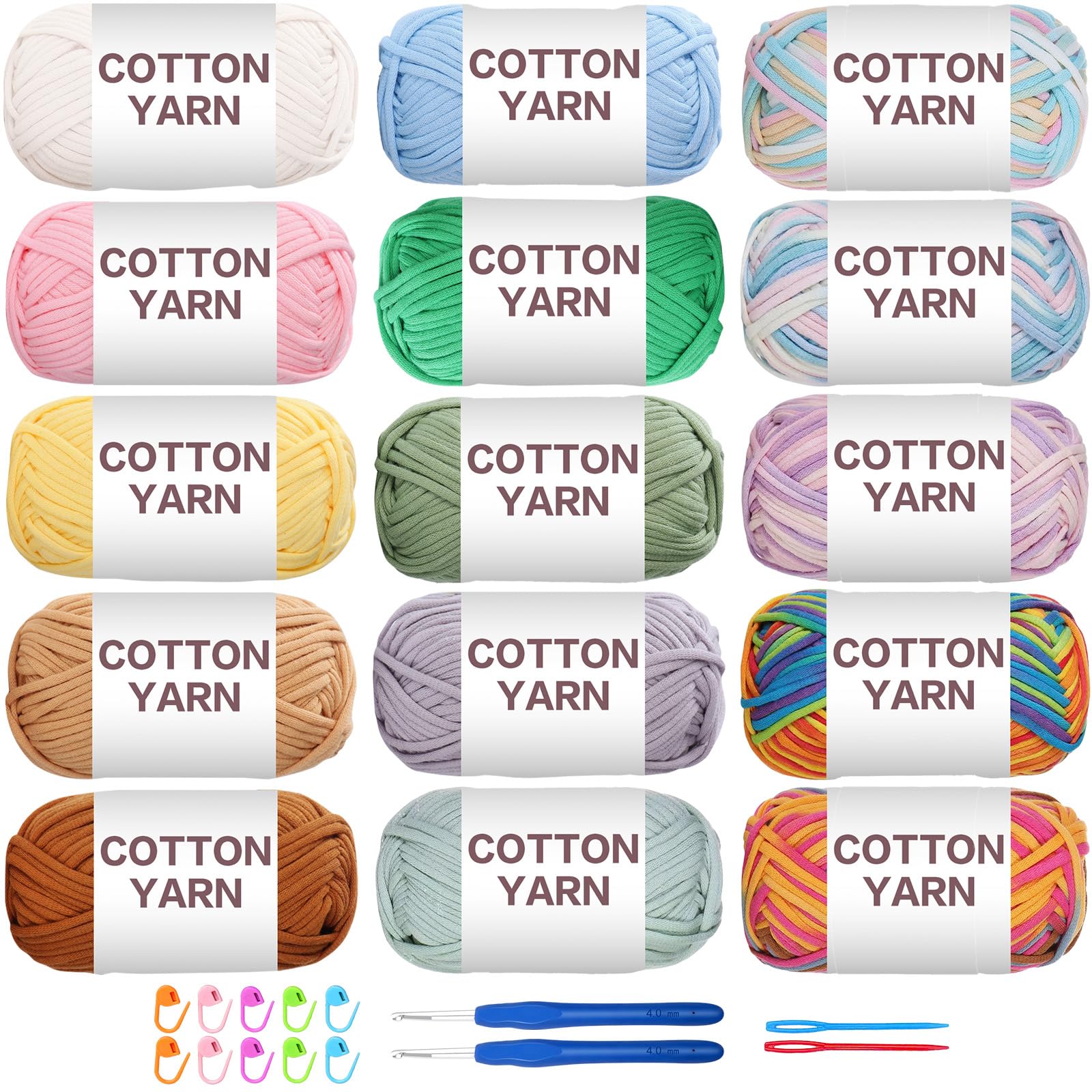 SIMEIQI 15×50g Beginners Yarn Kit for Crocheting and Knitting,Cotton Nylon Blend Yarn for Hand DIY Bag Basket Dolls and Cushion B