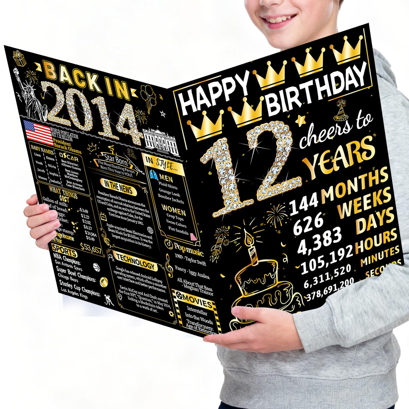 Photo 1 of 12th Jumbo Birthday Card with Envelope, 12th Birthday Decorations for Girls Boys, 12th Birthday Gifts for Daughter Son, Happy Birthday Cards for 12 Year Old Grandson Granddaughter, Back in 2014