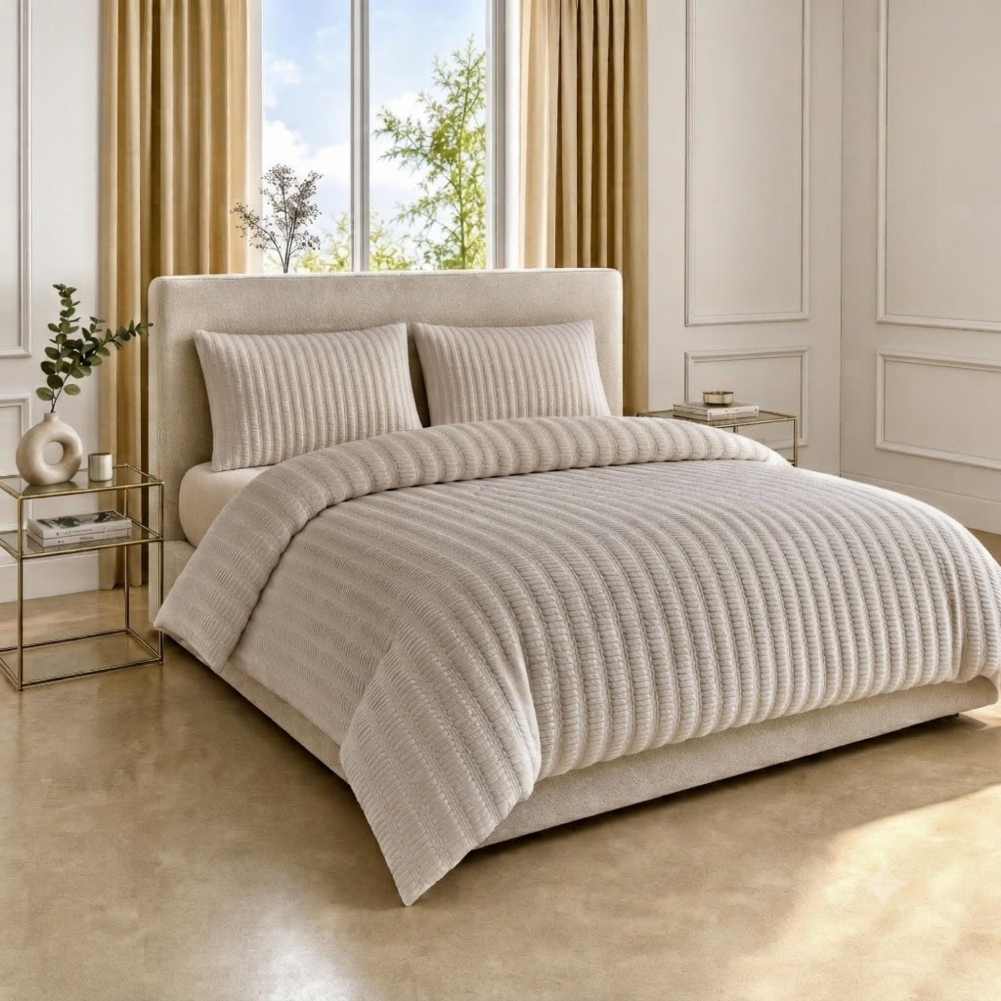 Z&A Homz Z&A Seersucker Silver Duvet Cover - Double Comfy Bedding Set with Pillow Cases, Soft Brushed Microfibre Quilt Cover - Textured Design, Wrinkle Resistant & Breathable Fabric