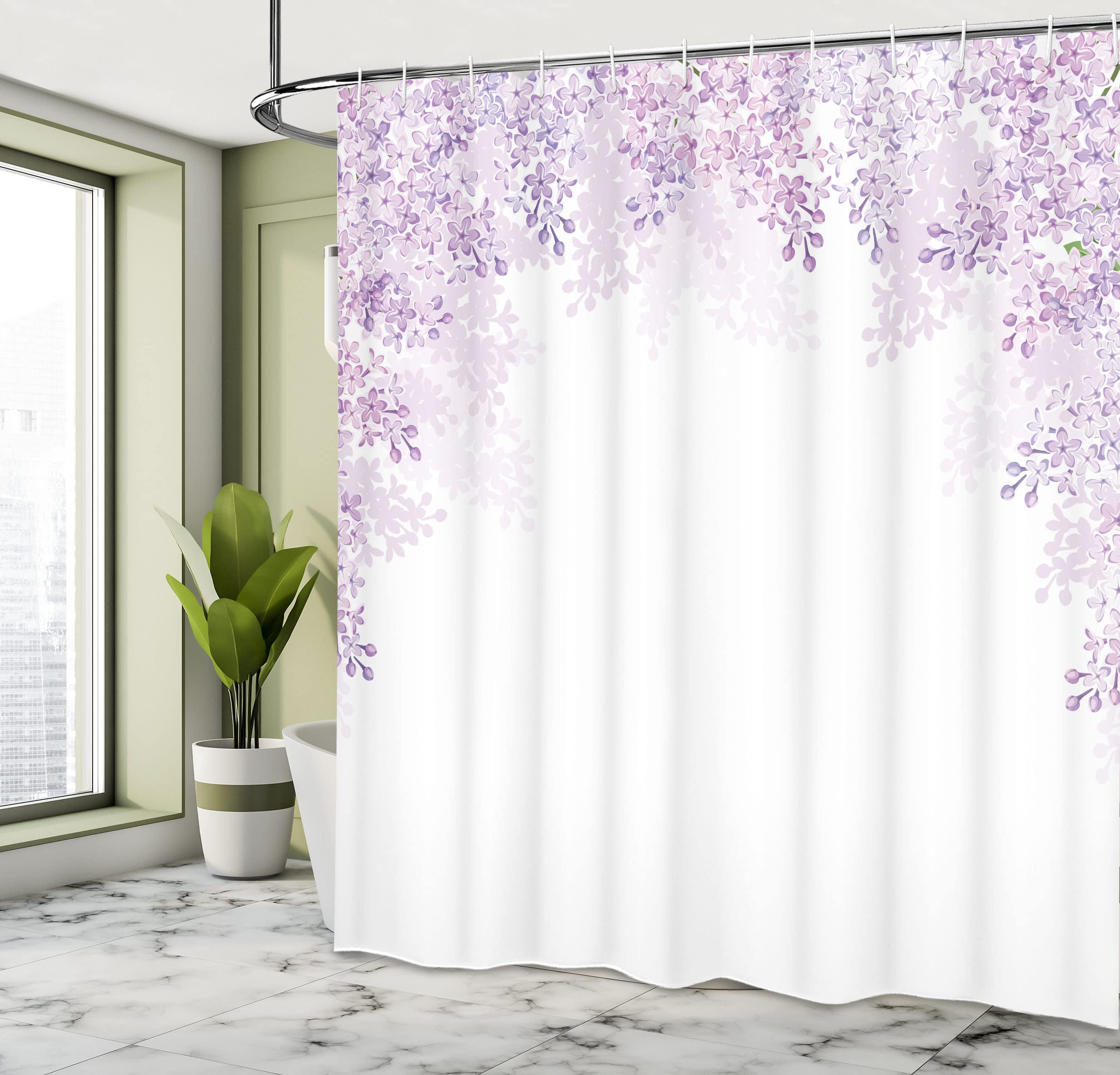 Ambesonne Flower Shower Curtain, Framing Lilac Flowers in Blossom Vernal Season Soothing Color Shades, Cloth Fabric Bathroom Decor Set with Hooks, 69" W x 70" L, Lavender White - 4