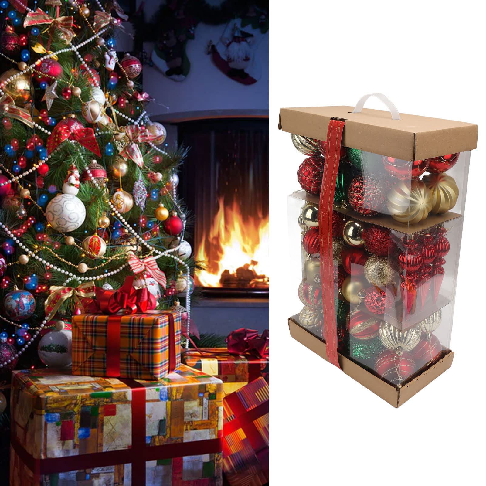 Weihnachtskugel-Ornament, Weihnachtsbaumkugeln, Weihnachtskugel-Ornament zum Aufhängen, 74 Stück, Bunte Weihnachtsdekorationskugeln für Zuhause, Urlaubsdekoration, Partyzubehör, (C)