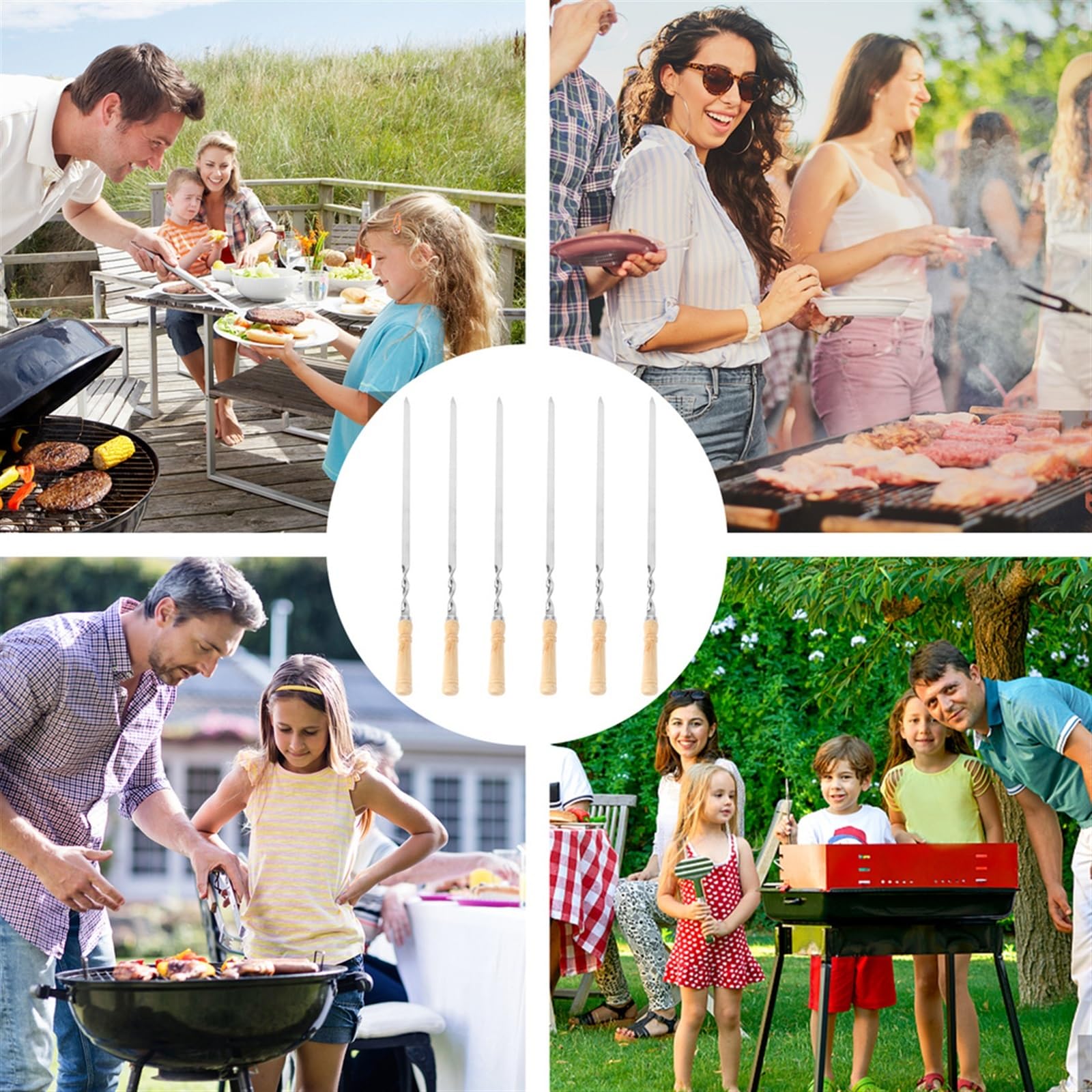 Spiedini per Barbecue, Spiedini for Kebab, 6 Pezzi spiedini for Barbecue con Manico in Legno, Bastoncini for arrostire, Utensili for, compatibili Campeggio all'aperto, Picnic
