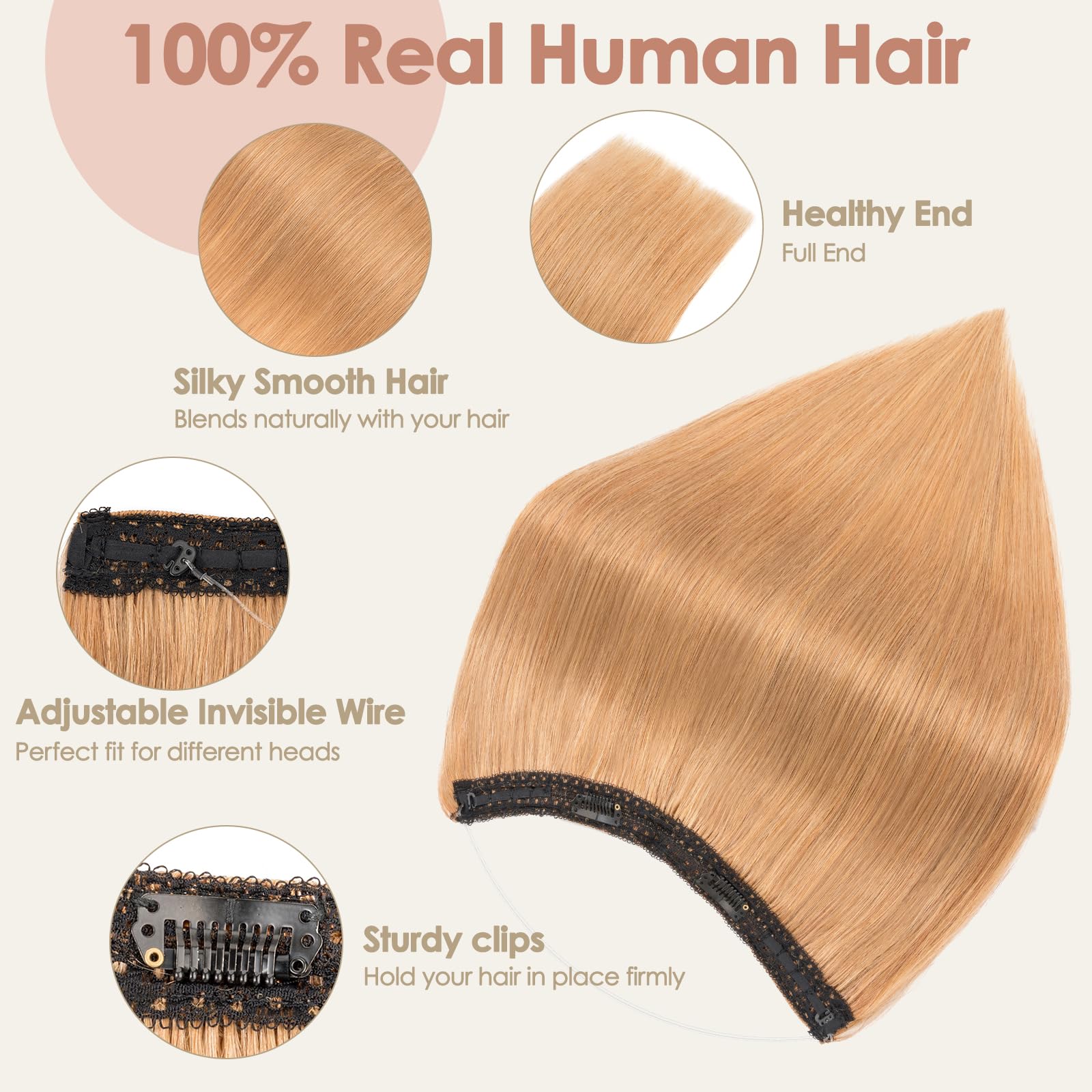 S-noilite Wire Hair Extensions Human Hair Dark Blonde Invisible Fish Line Hair Extensions Real Hair One Piece Human Hair Extensions 14 Inch 60g - Image 2