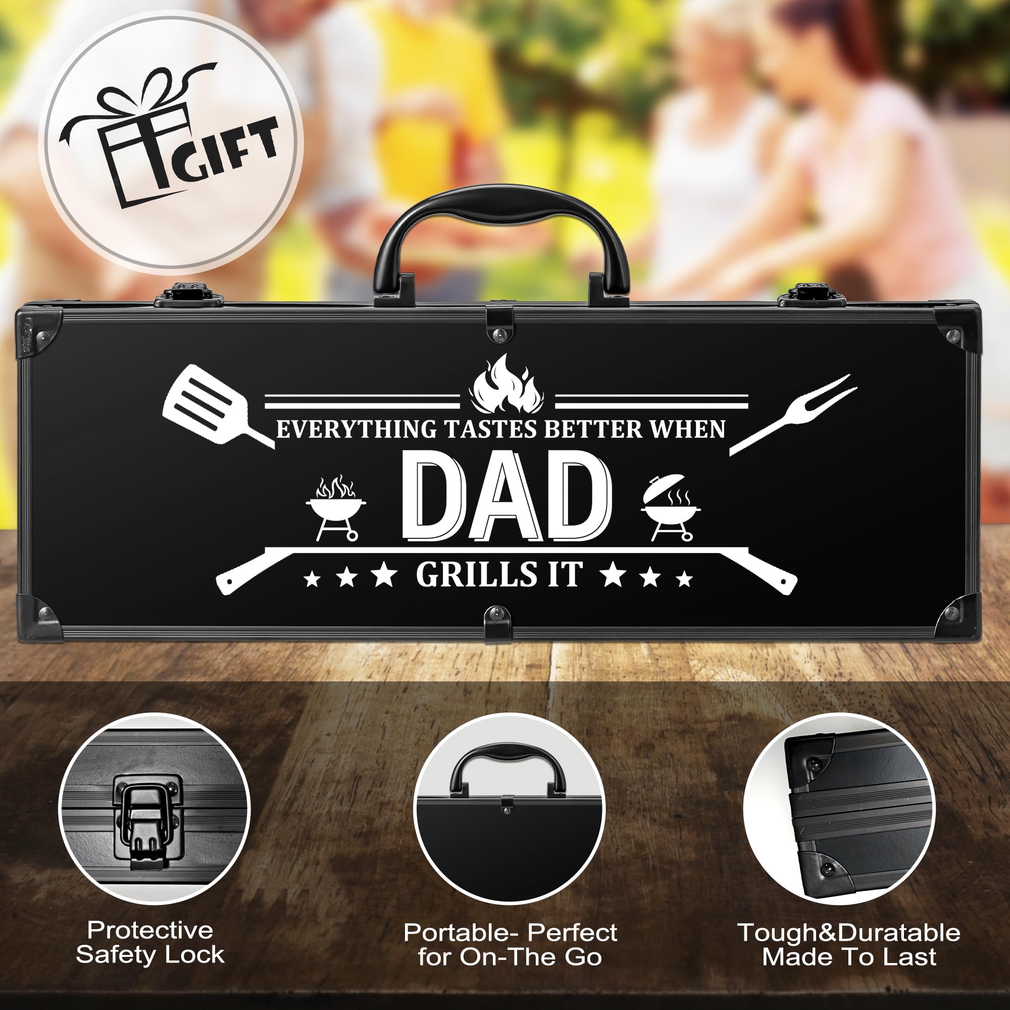 Regalos de cumpleaños para papá, accesorios para parrilla, juego de parrilla de acero inoxidable resistente, herramientas para parrilla al aire libre con funda de aluminio, utensilios de parrilla para 5