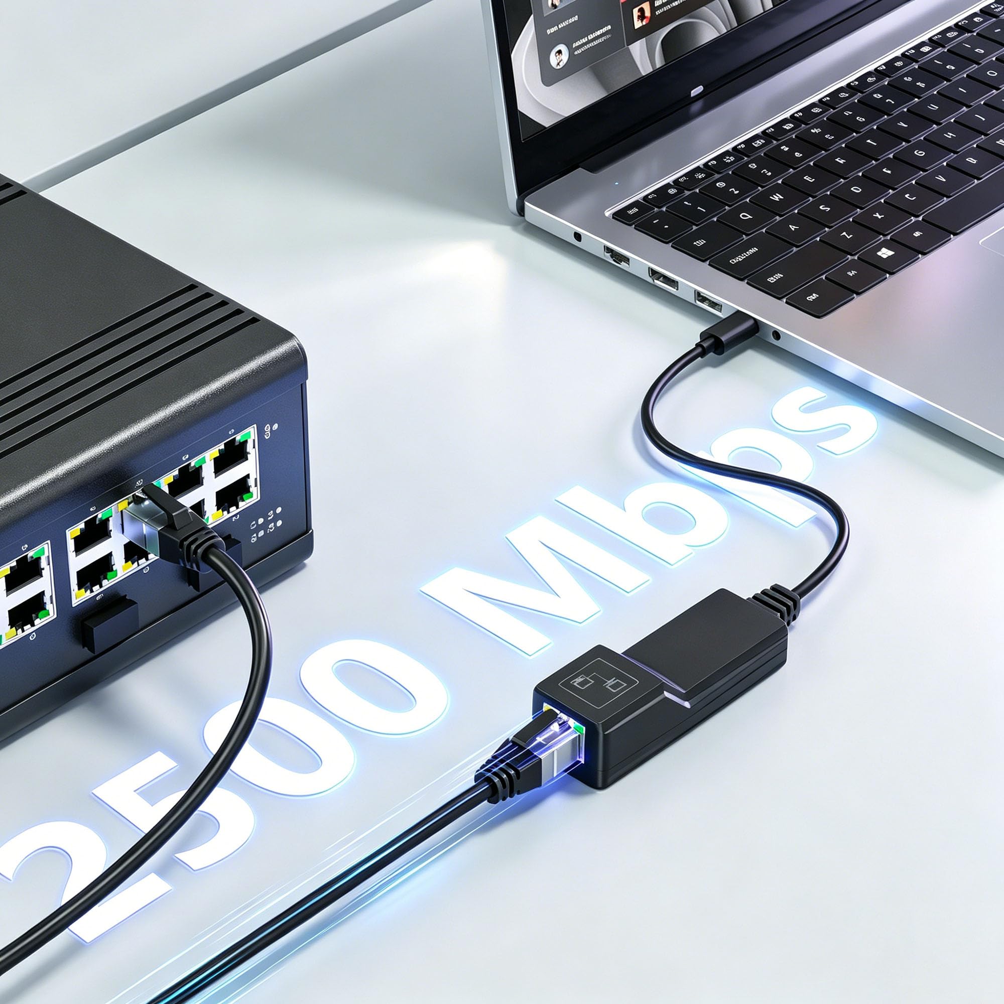 SpeedFlow C2.5 – Adaptateur Ethernet USB-C 2,5 Gbps – Vitesses Réseau 2,5 Gbps / 1 Gbps / 100 Mbps – pour PC, Ordinateurs Portables, Gamers et Professionnels
