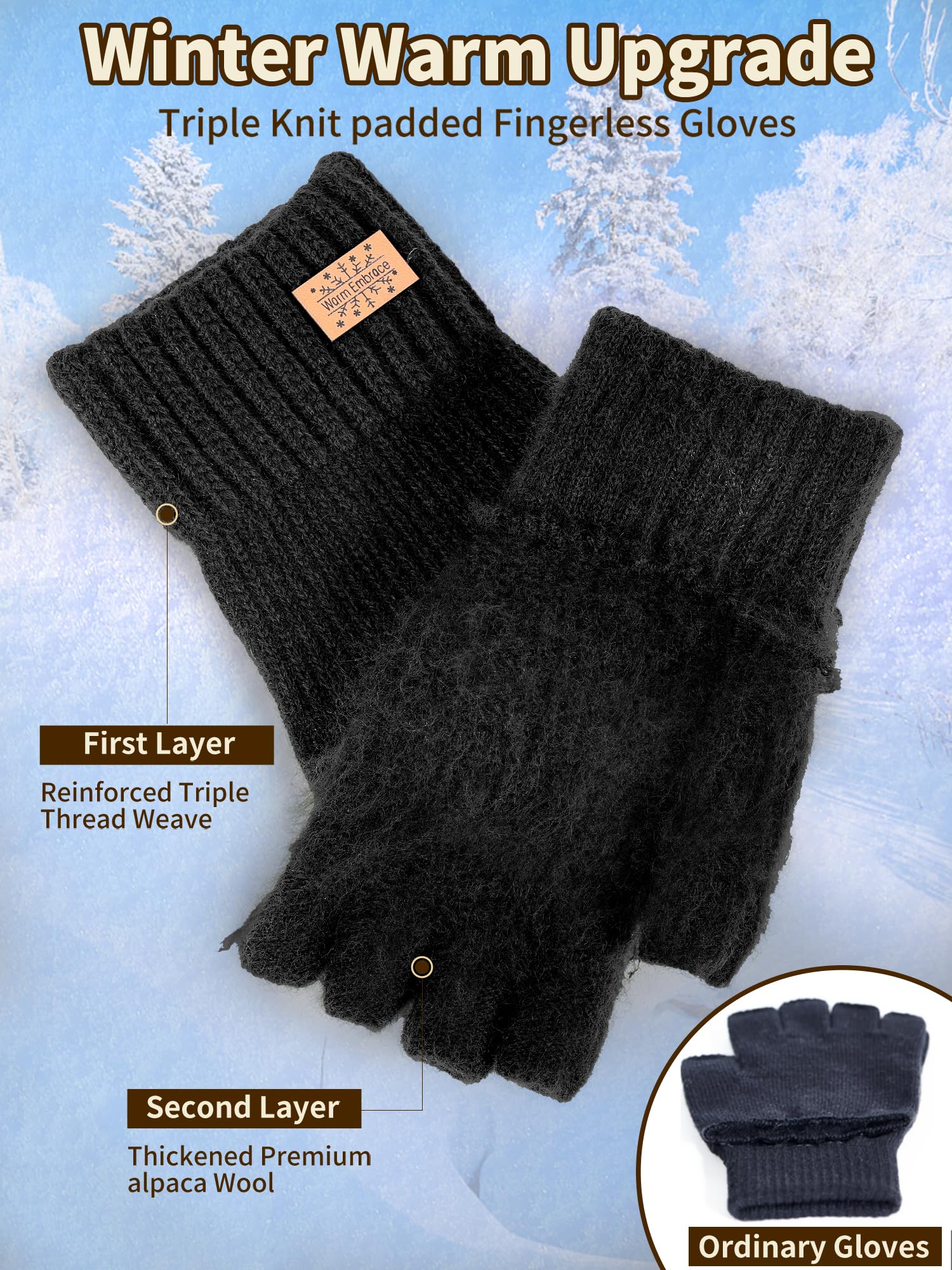 JYUYNY Guanti senza dita - Guanti Mezze Dita Invernali,Guanti Termici Caldi Guanti Senza Dita Fingerless Gloves Guanti in Maglia Unisex per Uomini e Donne