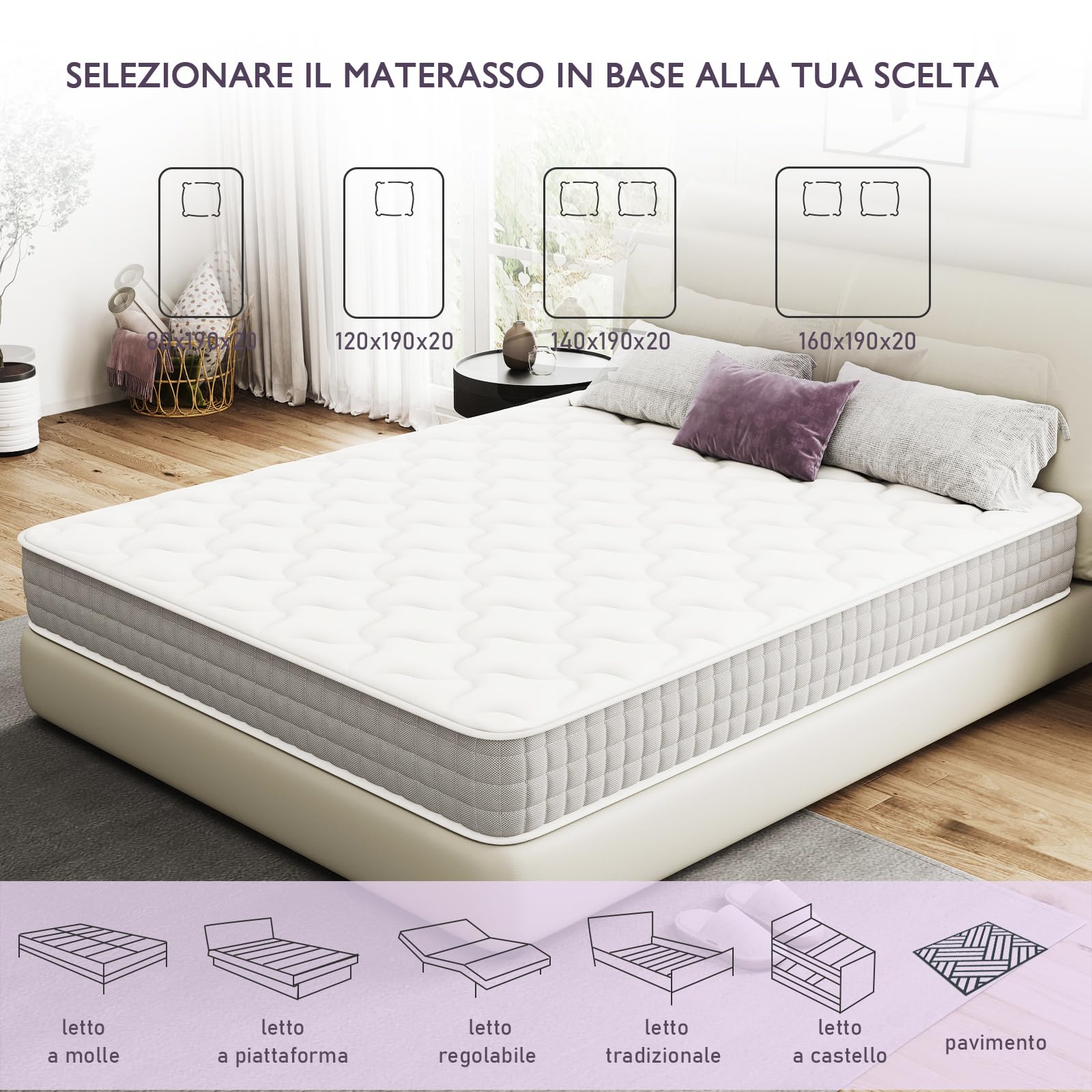 Letto Matrimoniale Materasso Matrimoniale 160x190cm Molle E