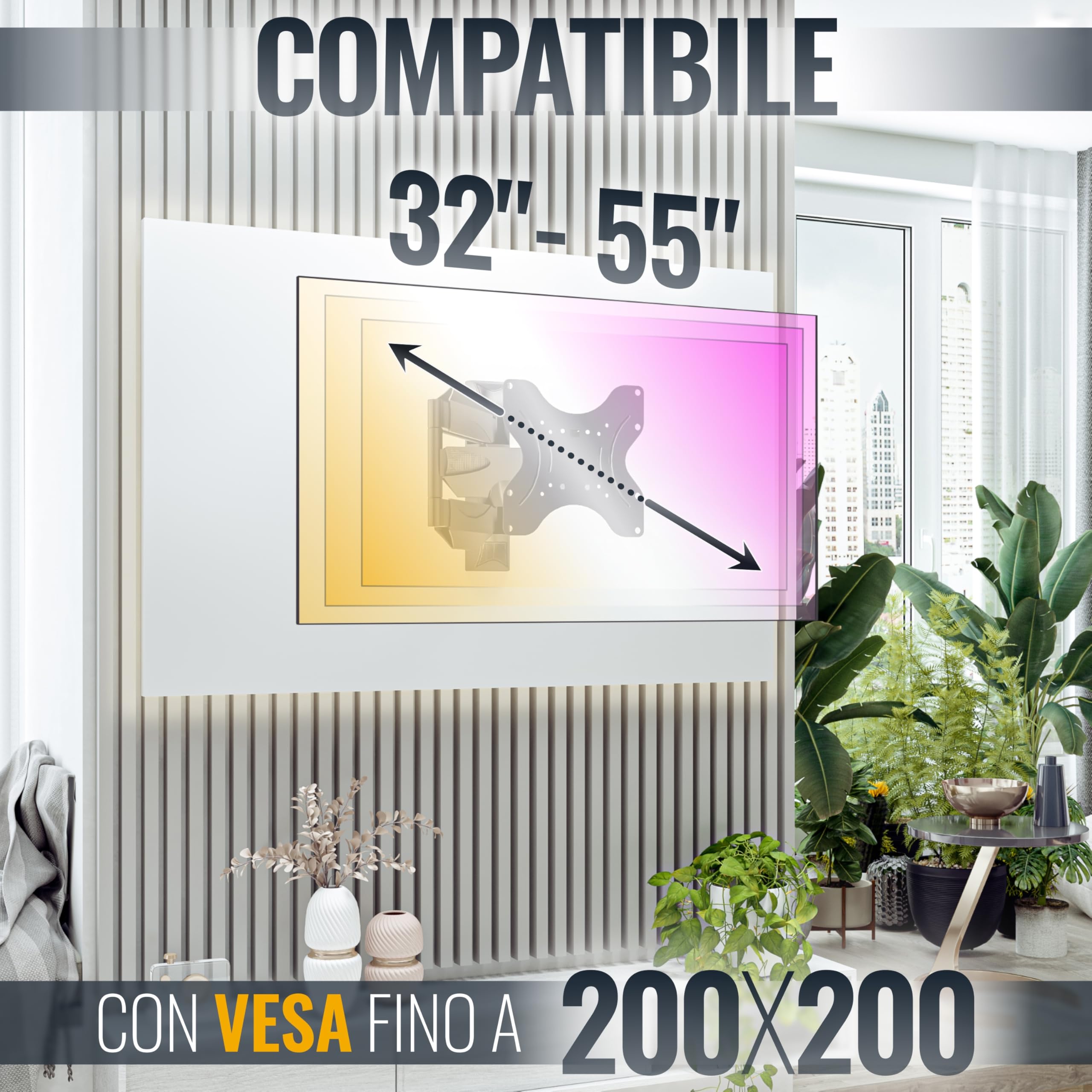 RICOO S0822 Supporto TV da parete Staffa TV 32-55 pollici per 32 43 50 55 pollici girevole inclinabile fino a 60 kg max VESA 200x200