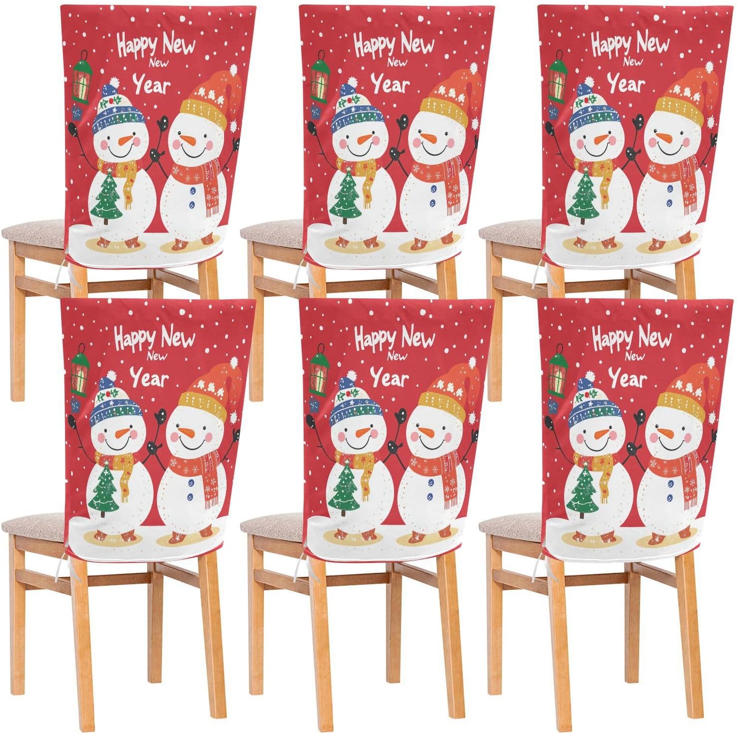MNSRUU Christmas Chair Back Cover for Dining Room,Snowman Chair Slipcovers Set of 6,Snowman Chair Cover for Kitchen Hotel Holiday Party Decor,69