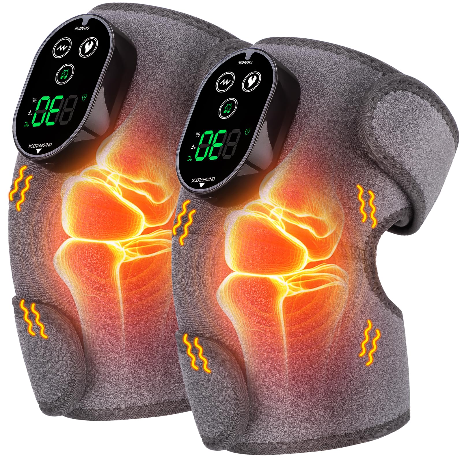 Cordless Heated Knee Massager with Vibration, Heated Knee Brace Wrap Shoulder Elbow 3 in 1 Heating Pad, Rechargeable Heating Warmers Wrap, Gifts for