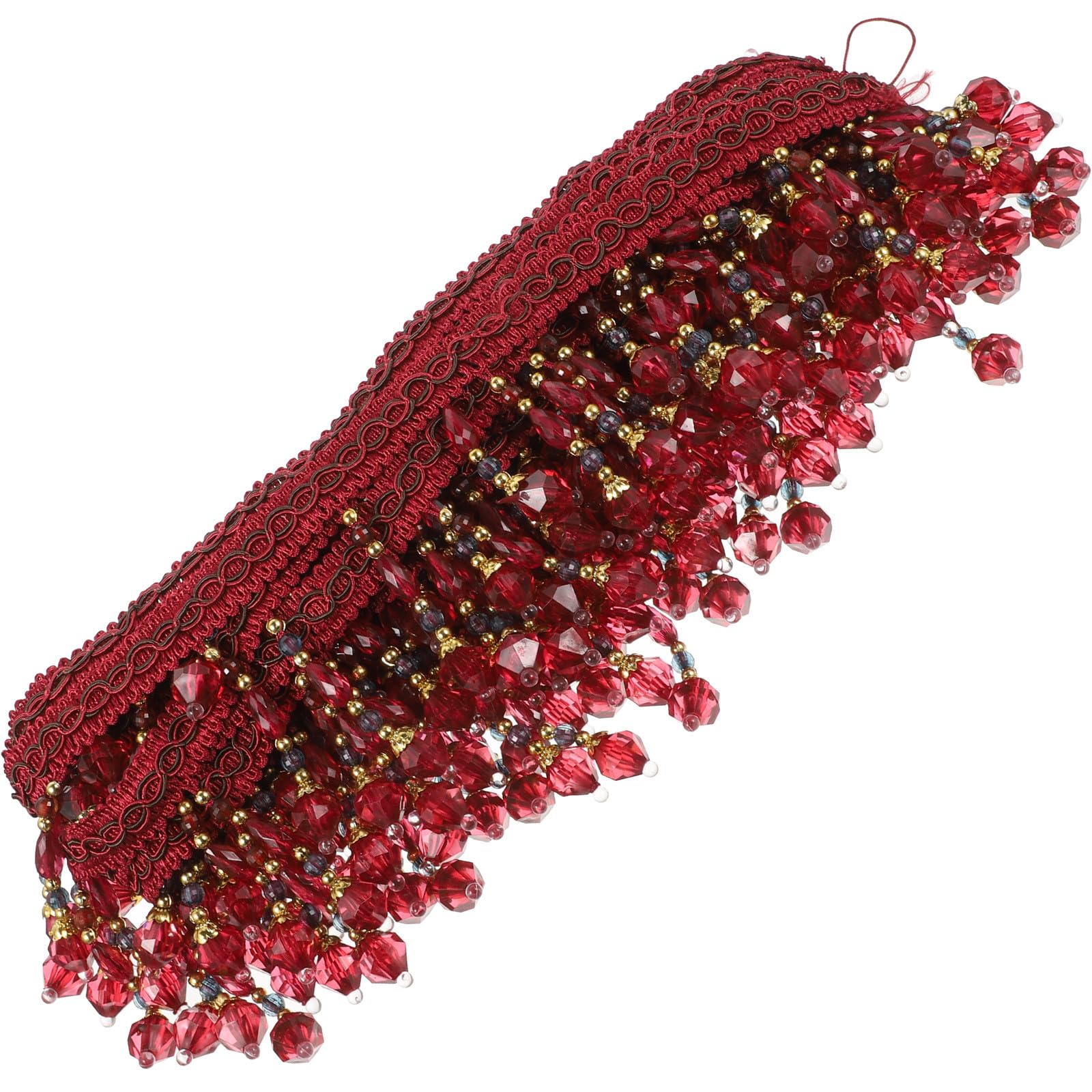 Kichvoe Dekorative Vorhangbesatz Perlenfransenborte aus Polyestergarn 9cm Rot für Selbstgemacht und Handarbeiten mit Filigraner Verarbeitung und Praktischem Design