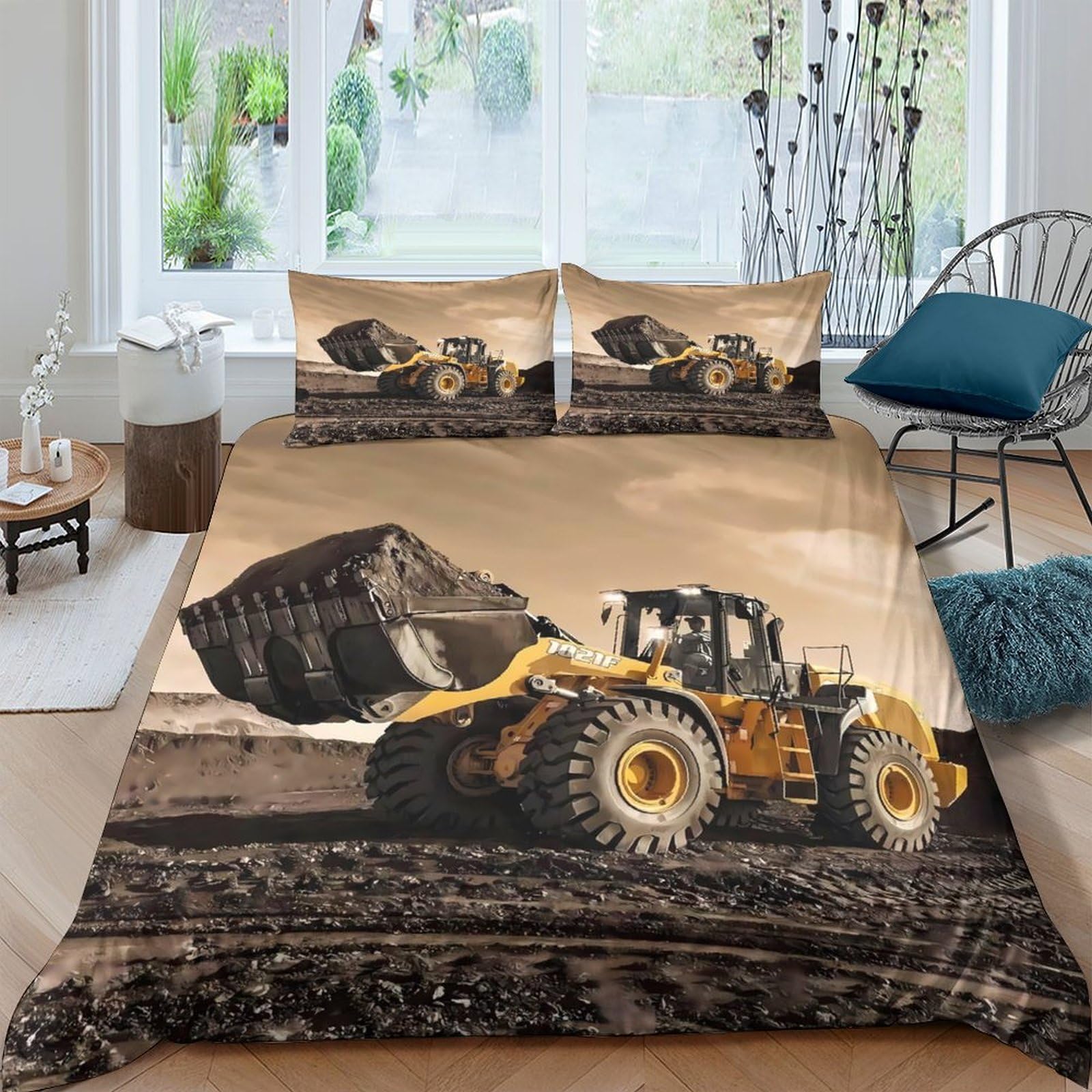 Ctjqhvkz Style-9 3D Printed Construction Loader Fitted Sheet Microfiber Soft Earthmoving Machinery Bed Cover For Bedroom Dorm Decor Protection Single（135X200cm）