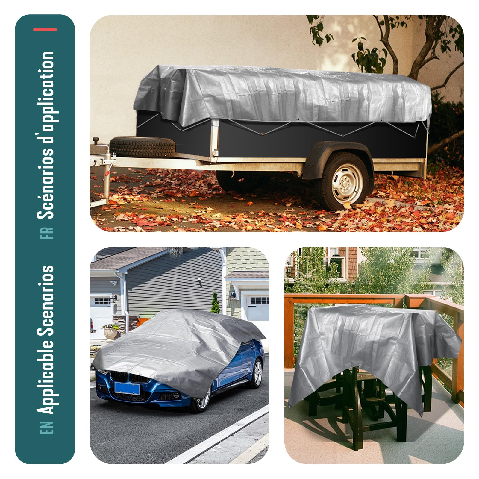 VOUNOT® Lona Impermeable Exterior 3x5m, Toldo Reforzado PE 240 g/m² Protección contra UV, con Ojales de Acero Inoxidable para Leña, Muebles, Jardín, Piscinia, Vehículos, Gris-Negro
