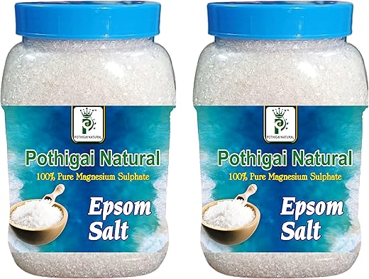 Pothigai Natural Combo 2kg Epsom Salt (Magnesium Sulphate) for Relaxation Muscle Relief, Relives Aches & Pain, Bath and Feet Soak,Plant Growth,For Green Gardens (Pack of 2)