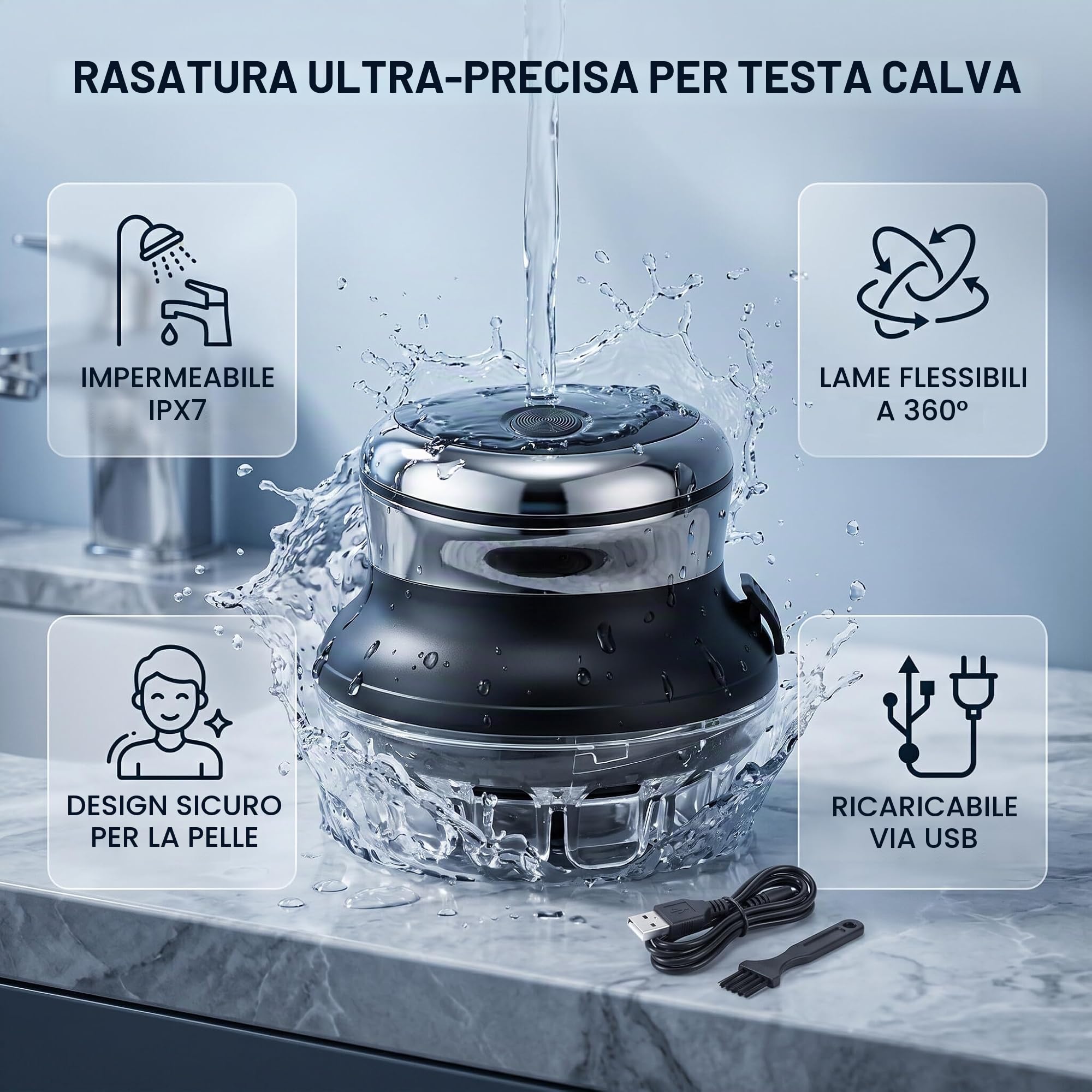 Rasoio per capelli uomo con rasoio elettrico per capelli calvo, senza fili, con display a LED