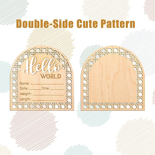 Miniatura 3 de Letrero de madera con texto en inglés «Hello World» para recién nacido, de 5.9 pulgadas, con almohadilla de tinta para manos y huellas de bebé,