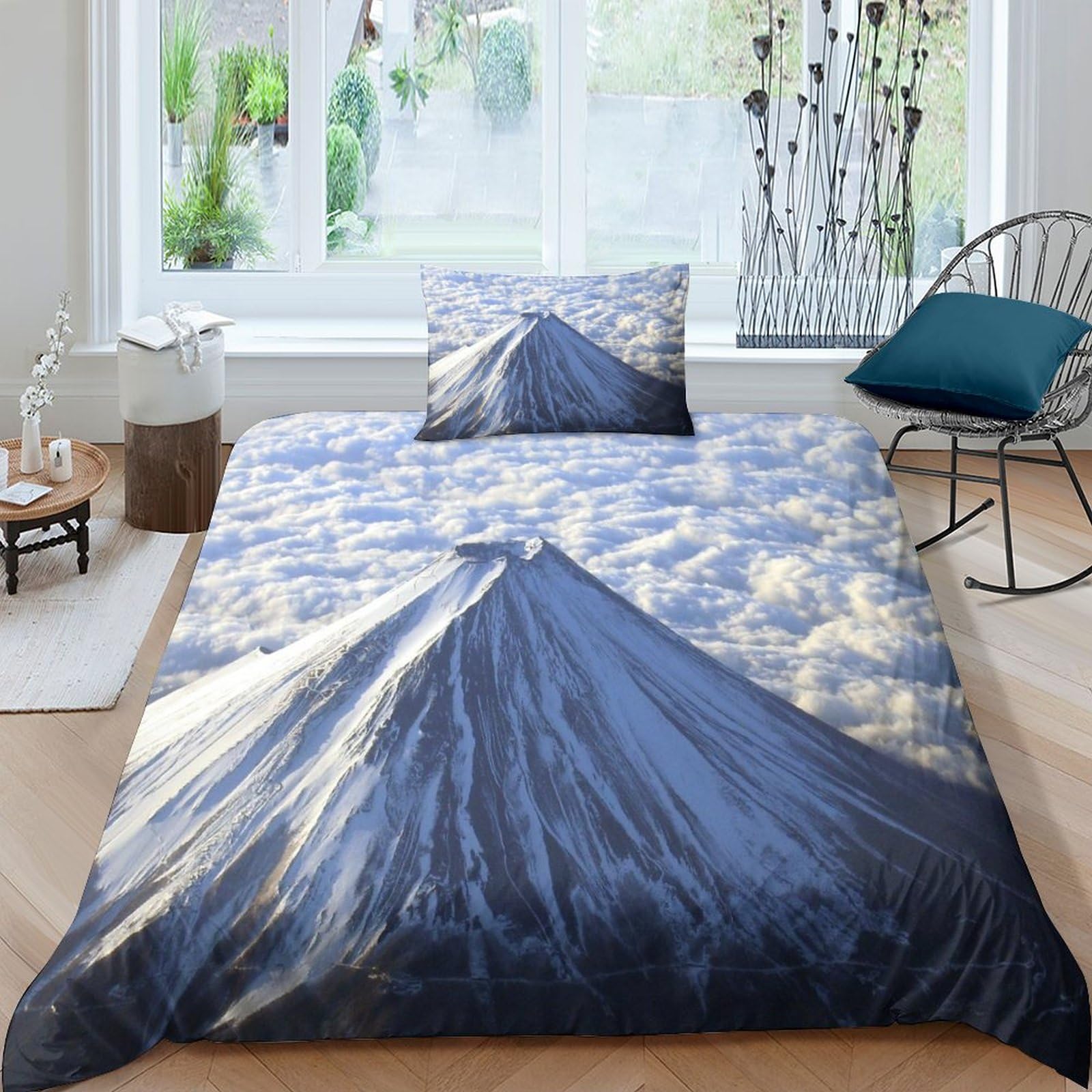 Linge de lit Mont Fuji ensemble housse de couette microfibre 3D et taies volcan dort