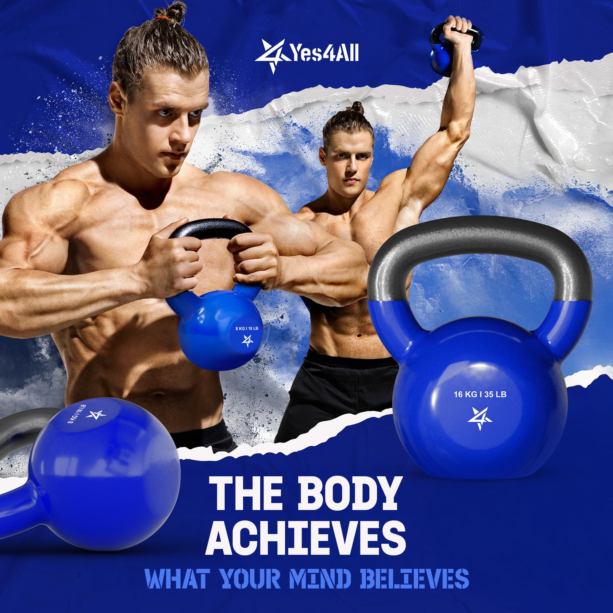 Yes4All 2-20kg Kettlebell aus Gusseisen, mit Vinylbeschichtung, Schwunghantel, Kugelgewicht