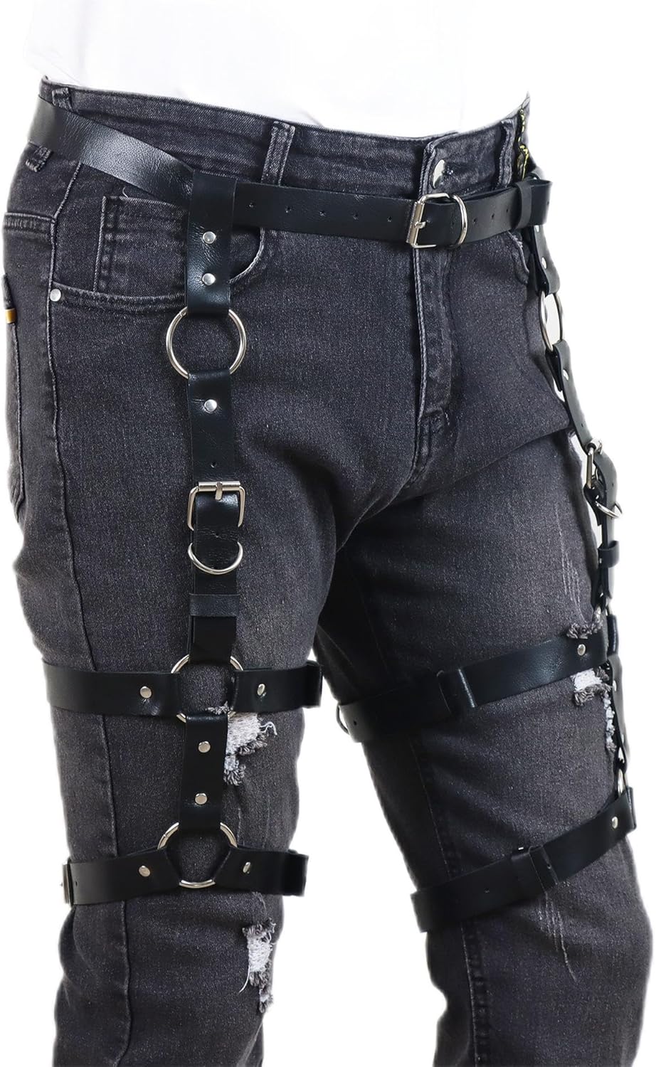 レッグウェア ARMOR LEG HARNESS (BLACK) Amazon.com: Leather Leg Harness Punk Black Garters Belts