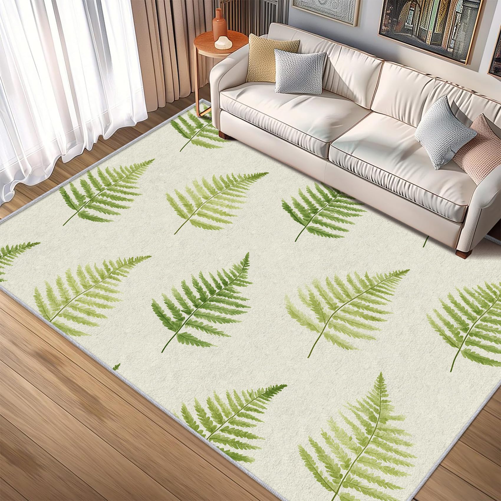 Tapis lavable et antidérapant motif feuilles vertes 160x220 cm