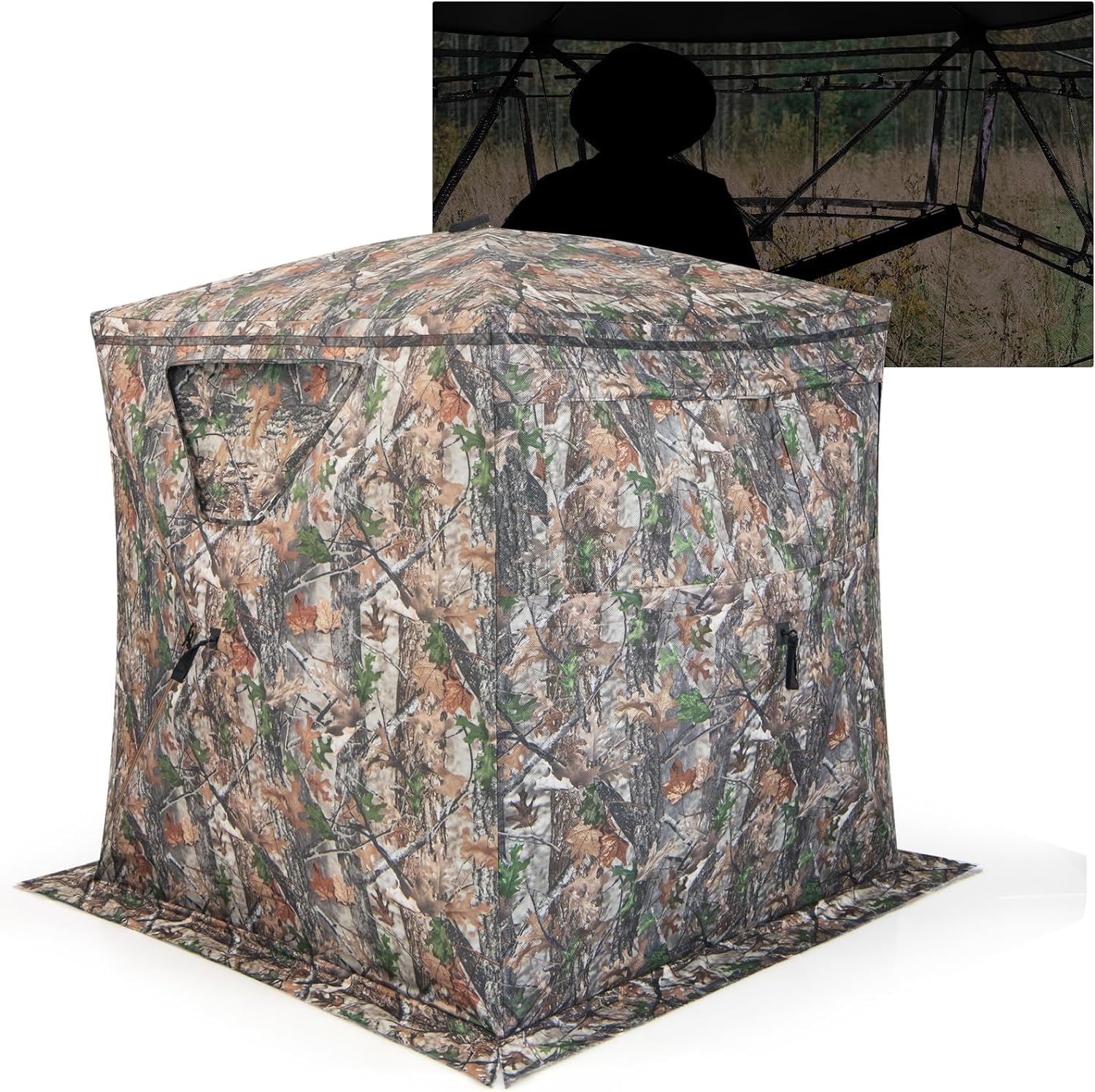 GYMAX Tienda de campaña de caza transparente de 270°, para 2-3 personas, con bolsa de almacenamiento, ventana y ventana deslizante silenciosa, para ciervos y pavos