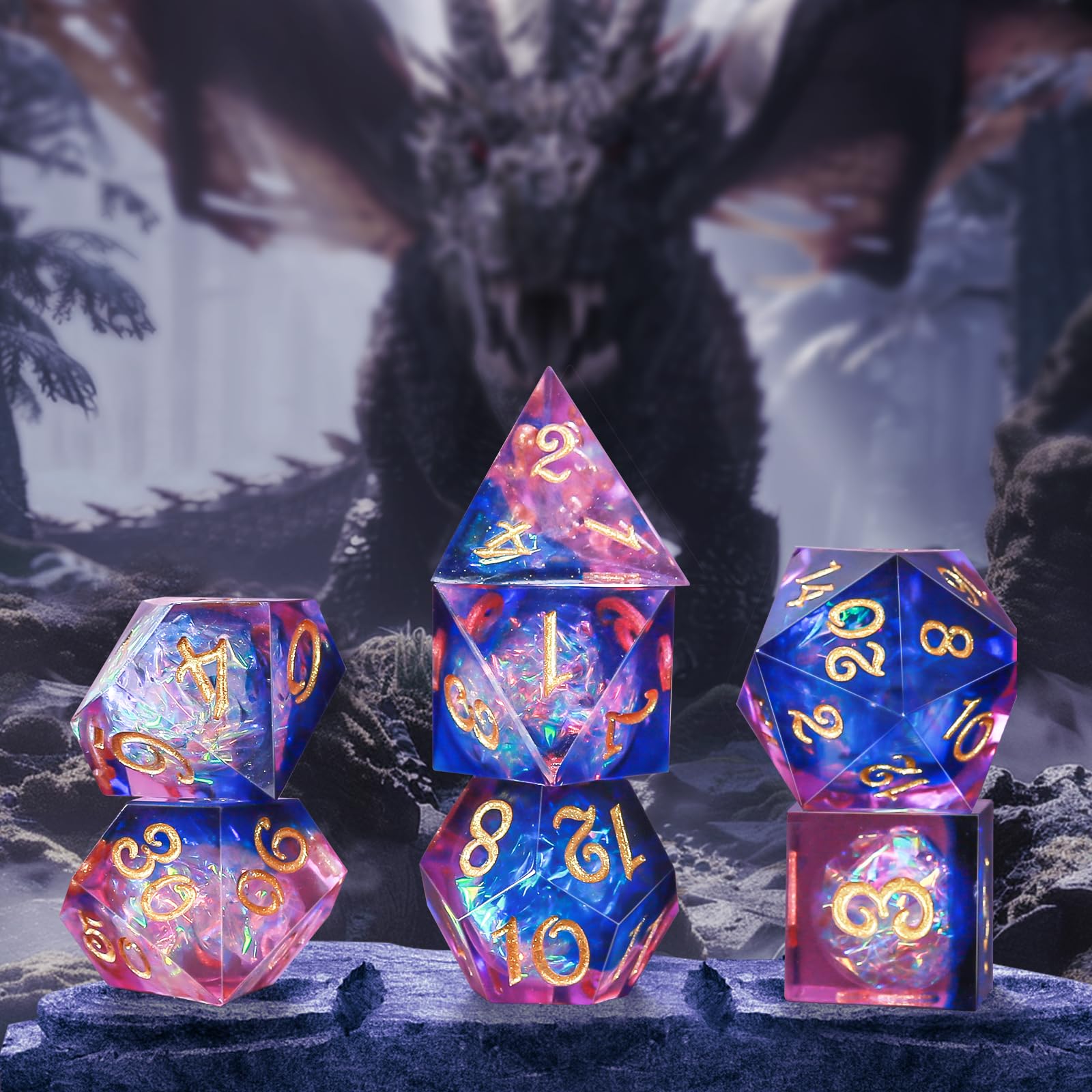 Dés Polyédriques OriCraft - Set 7 Dés Verts Océan - D20 Tranchant - Pour D&D, Jeux De Rôle