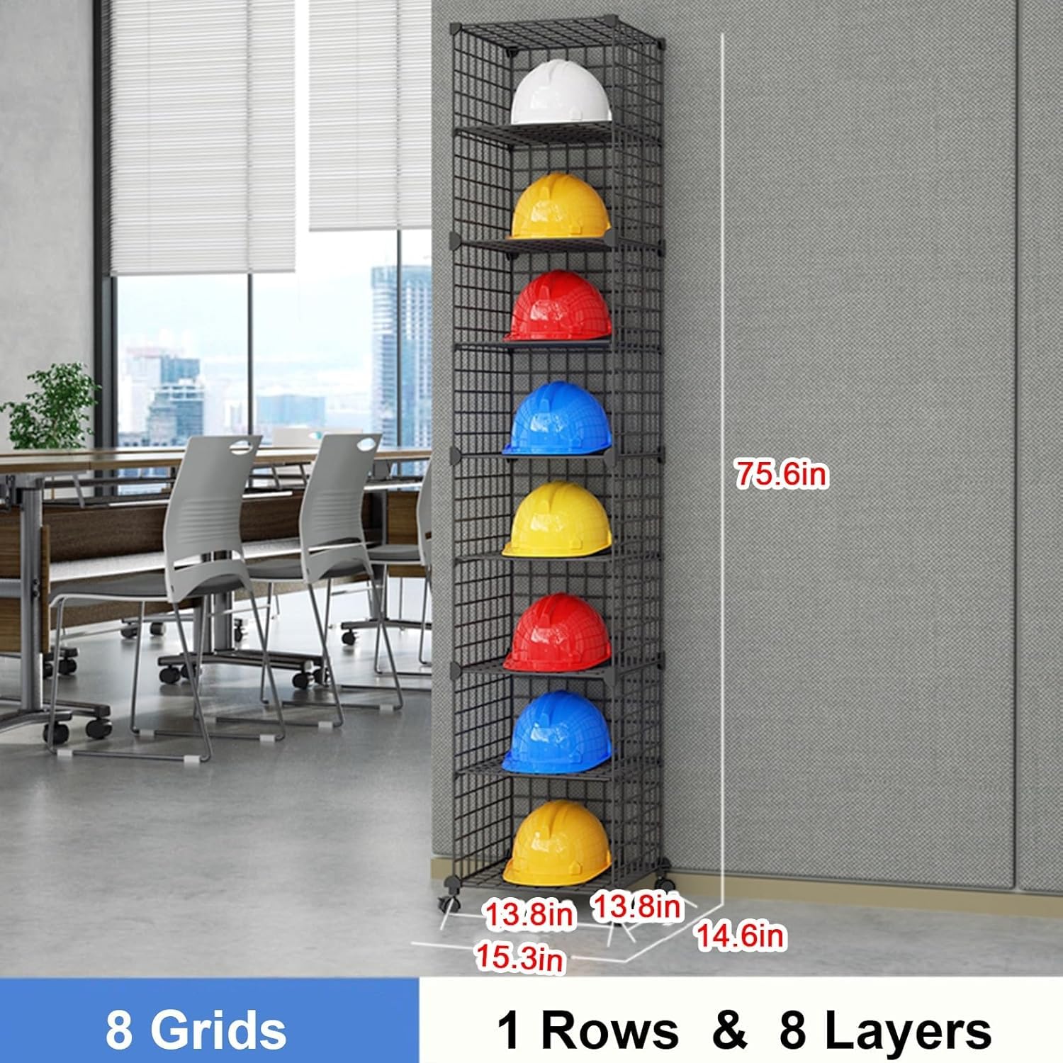 Boîtes de rangement empilables pour casque de sécurité, organiseur réglable avec roues pour chantier, garage, atelier, usine – Étagère de présentation de casque