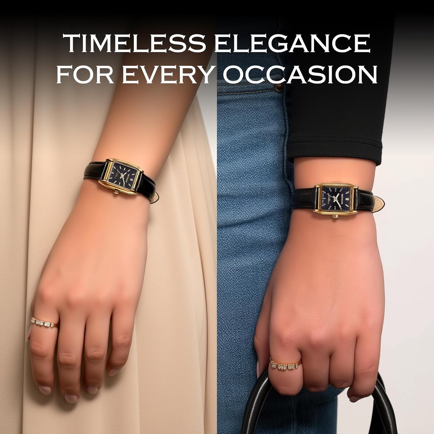 Miykon Dainty Vintage Tank Square Dress Watches for Women – Genuine Leather Band, Second Hand, Japanese Quartz, Water Resistant - Image 4