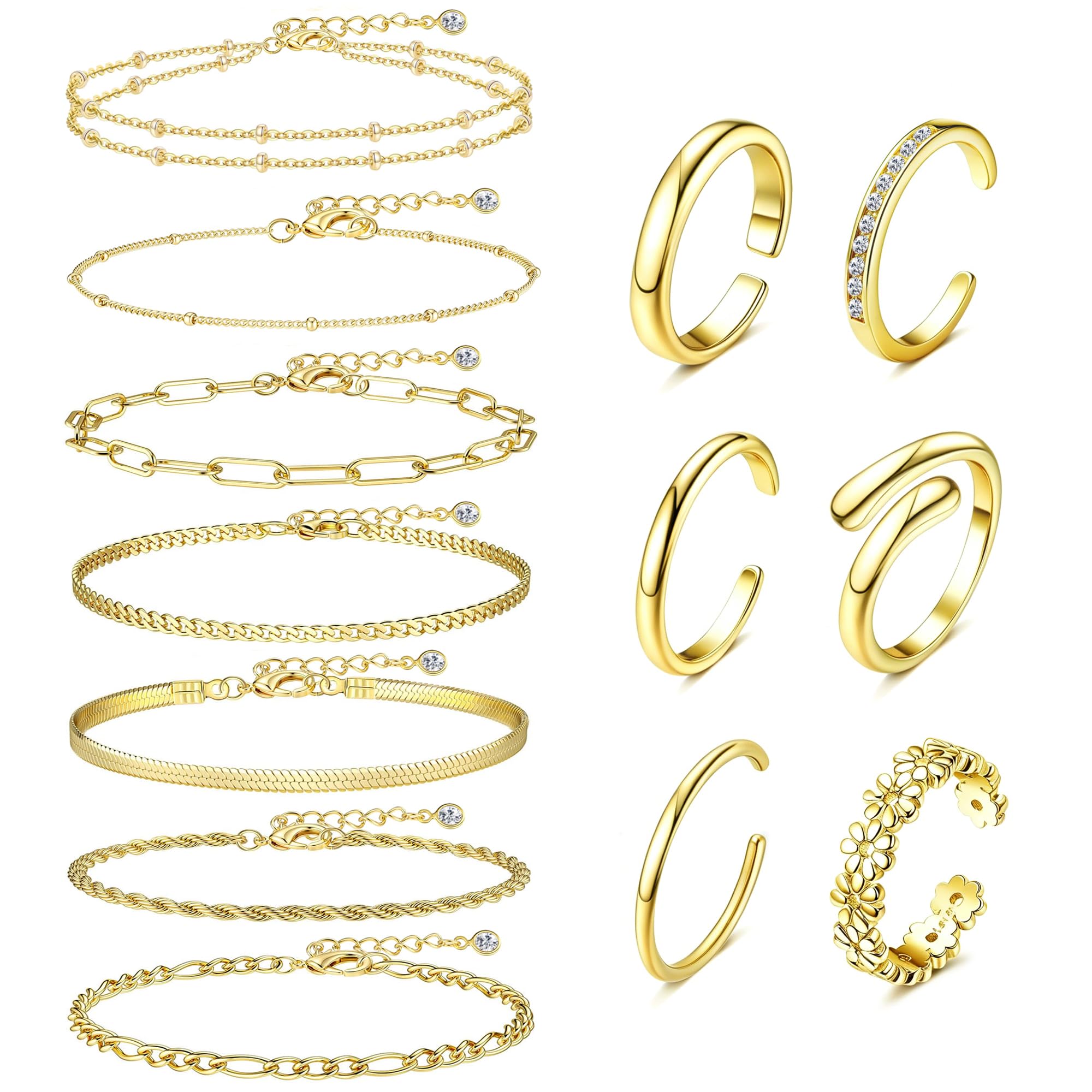 Tobilleras para mujer ajustables y apilables de playa color oro 8