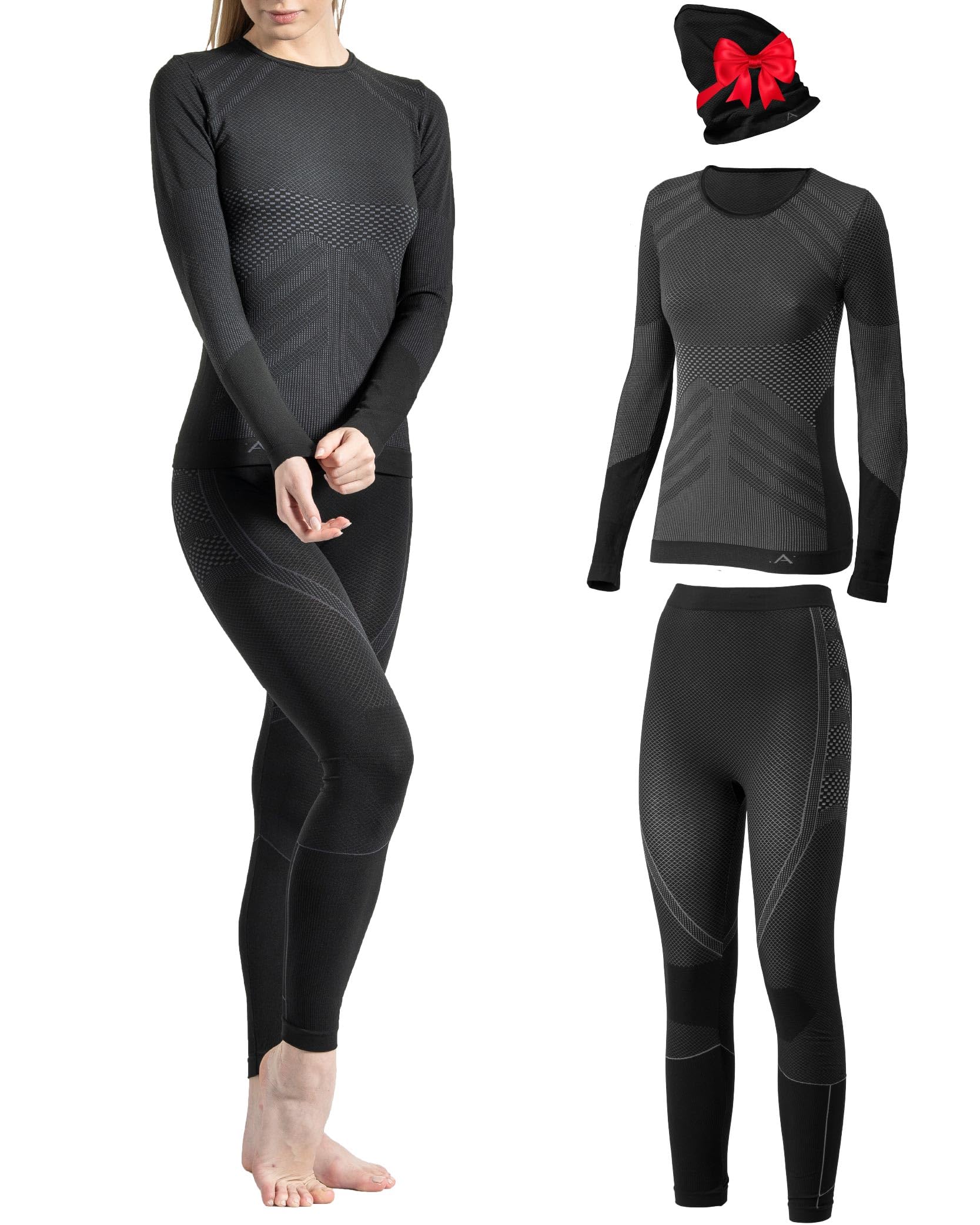 Risalti Tuta Termica Donna Invernale Energy - Completo Maglia Termica Donna e Calzamaglia con Scaldacollo Omaggio, Intimo Seamless, Traspirante e Termoregolante - Made in Italy