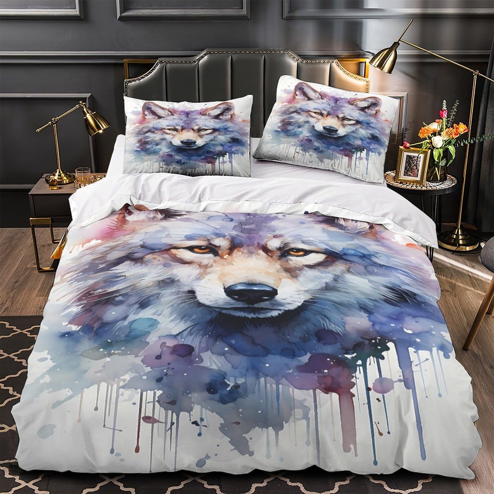 MMDASBVPE Wolf Portrait Comforter Cover 3D Print Breathable 3PCs Bed Linen Hidden Zipper Quilt Cover Ultra Soft Machine Washable for Teens Youth Adults Women Kids Boys Double（200x200cm）