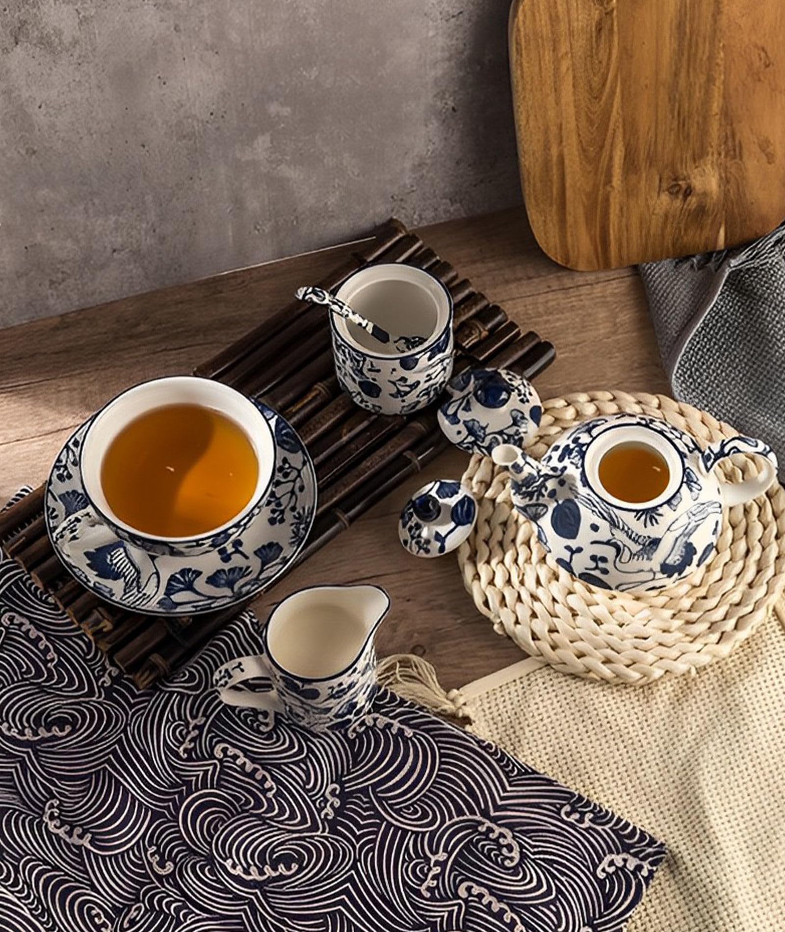 Herbata za jeden zestaw porcelanowy czajniczek i filiżanka elegancki prezent dla kobiet 450 ml czajniczek i kubek 300 ml niebieska herbata idealny dla miłośników herbaty i na specjalne okazje