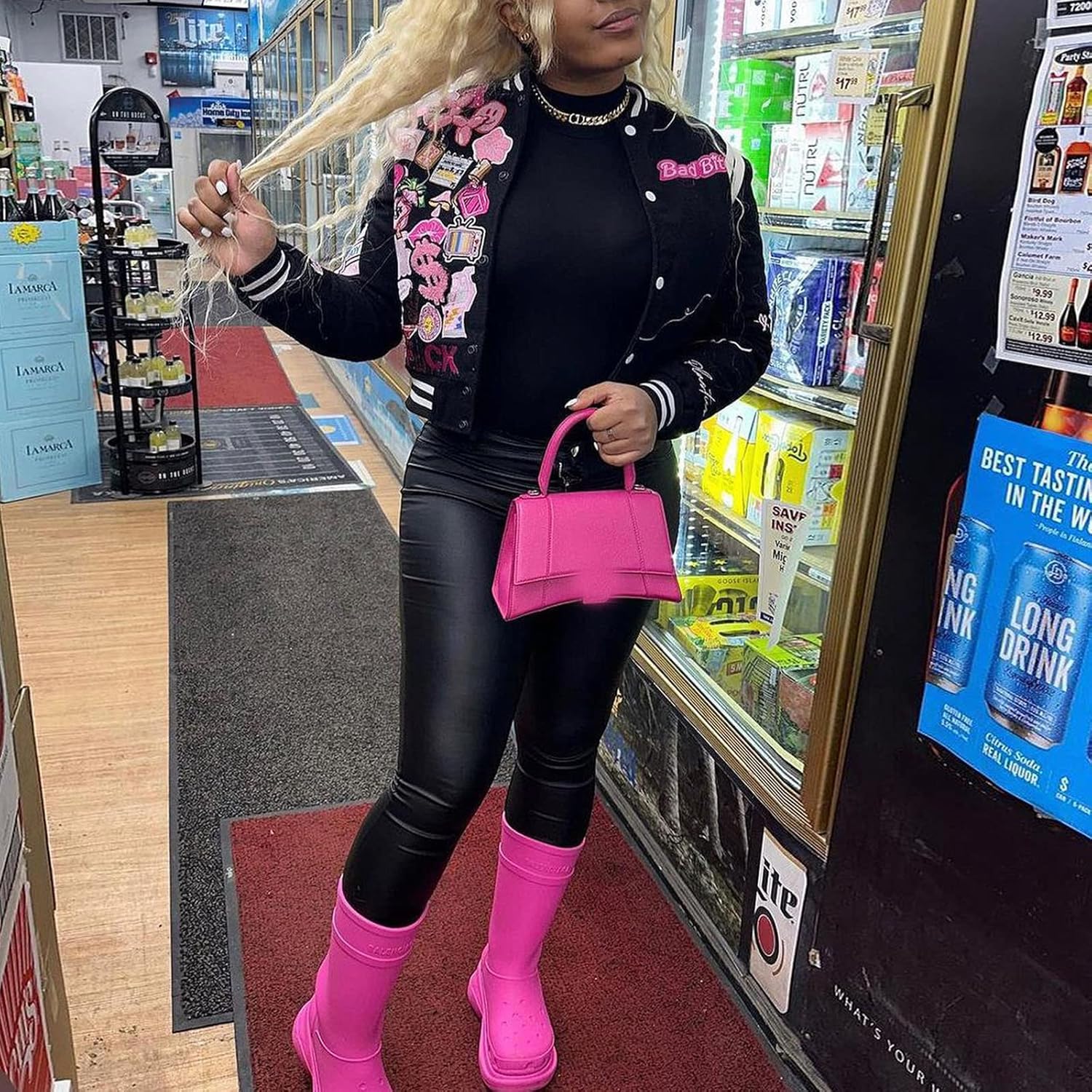 Varsity Jacket Women Print Vintage Patches Letterman Cropped Bomber Jacket Lightweight Dressy Cute Coat - Image 3