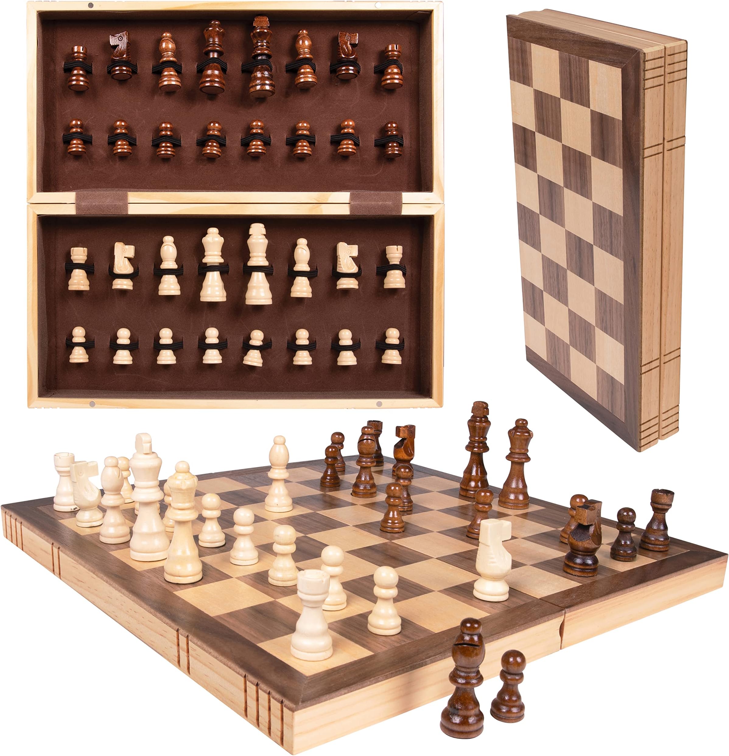 Premium Wooden Chess Set, 15.7 Inches Chess Board Game Set for Adults - Folding Board - Pieces Storage Slots, Handmade Portable Travel Chess Game - Beginner Chess Set for Kids, 6 up Age