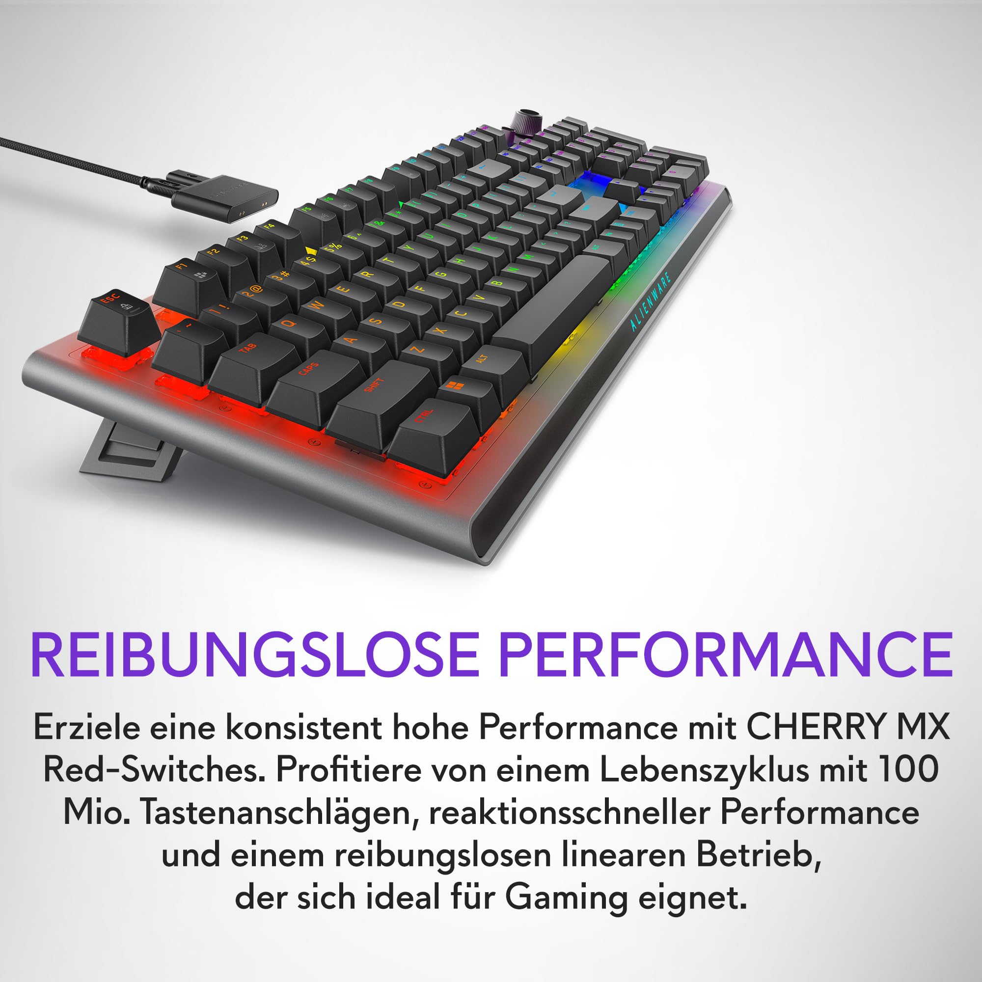 Alienware AW920K Wireless Tri-Mode Gaming Tastatur – Mechanisch CHERRY MX Red, AlienFX RGB, USB 2.4 GHz Bluetooth 5.1, US QWERTY Layout, Dark Side of the Moon