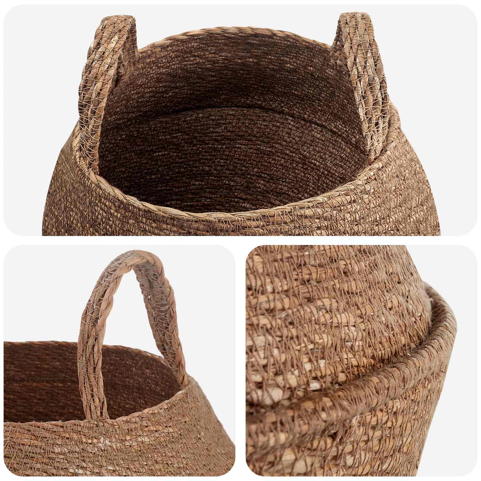 Juego de 2 maceteros con asas, de algas marinas, naturales, diámetro de 32 x 32 cm, para plantas de interior y terraza, sostenible, trenzado