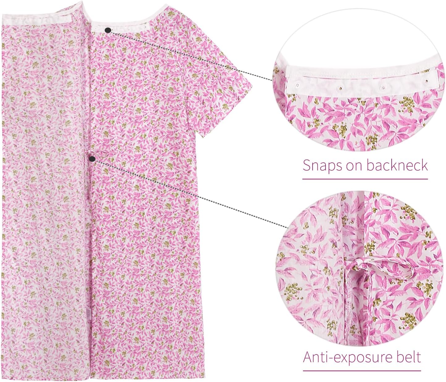 AVIIER 100% Cotton Hospital Gowns for Women Open Back Adaptive Clothing Nightgown Post Shoulder Surgery Patient Gown - Image 3