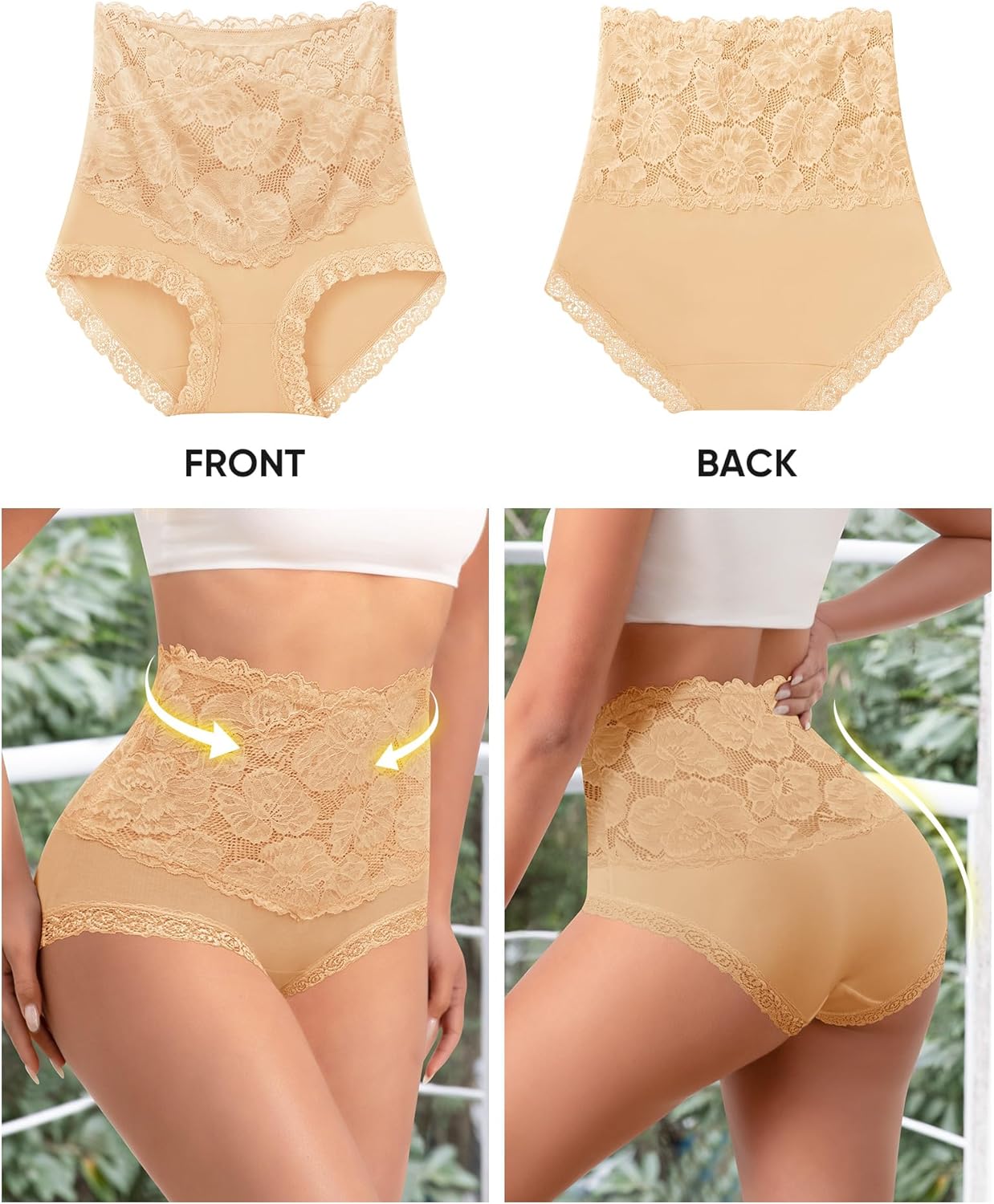 Womens High Waisted Cotton Underwear Comfortable Lace Stretch Soft Paintes Breathable Full Coverage 4 Pack Briefs - Image 2