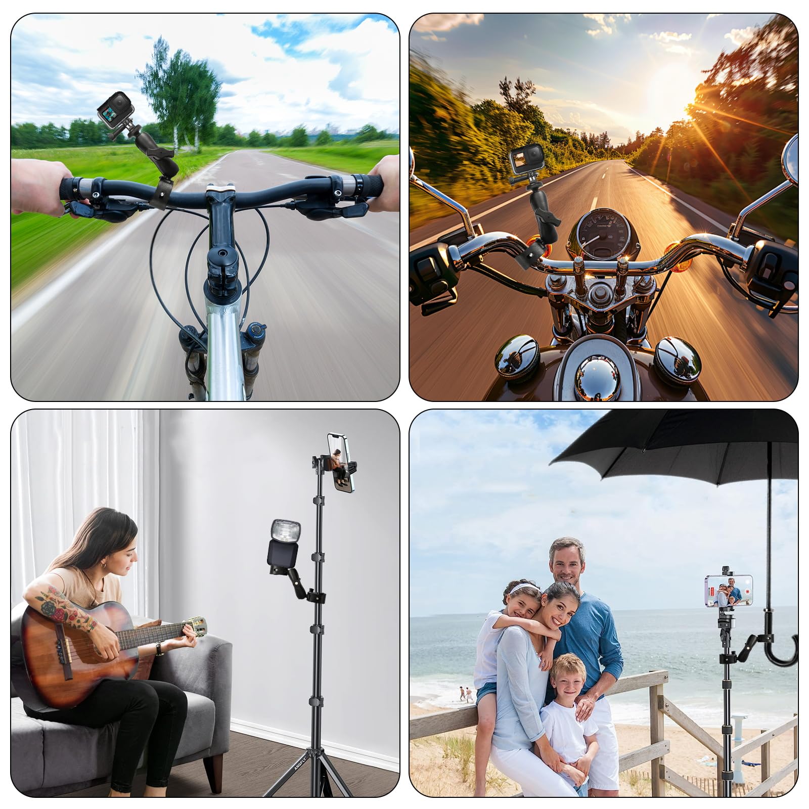 Supporto Action Camera Supporto Morsetto per Fotocamera con Filo da 1/4"-20 Morsetto a Doppia Testa Rotante a 360° Super Clamp per GoPro Treppiedi Leggeri Riflettori Biciclette Moto Manubri