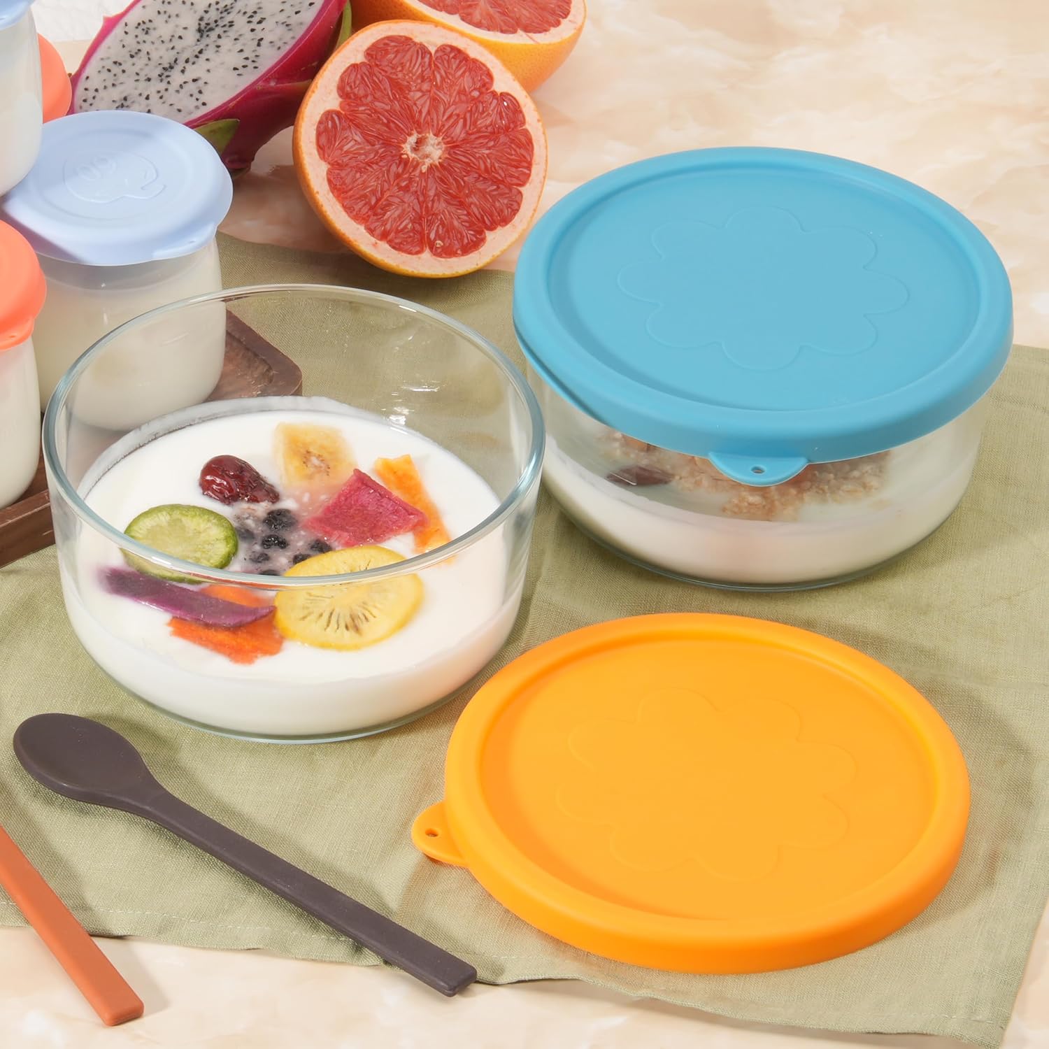 2 Packs Silicone Replacement Bowl Lids for Ultimate 1-Quart Glass Yogurt Containers, Reusable Yogurt Bowl Covers, Dishwasher Freezer Microwave Safe (Glass NOT Included)