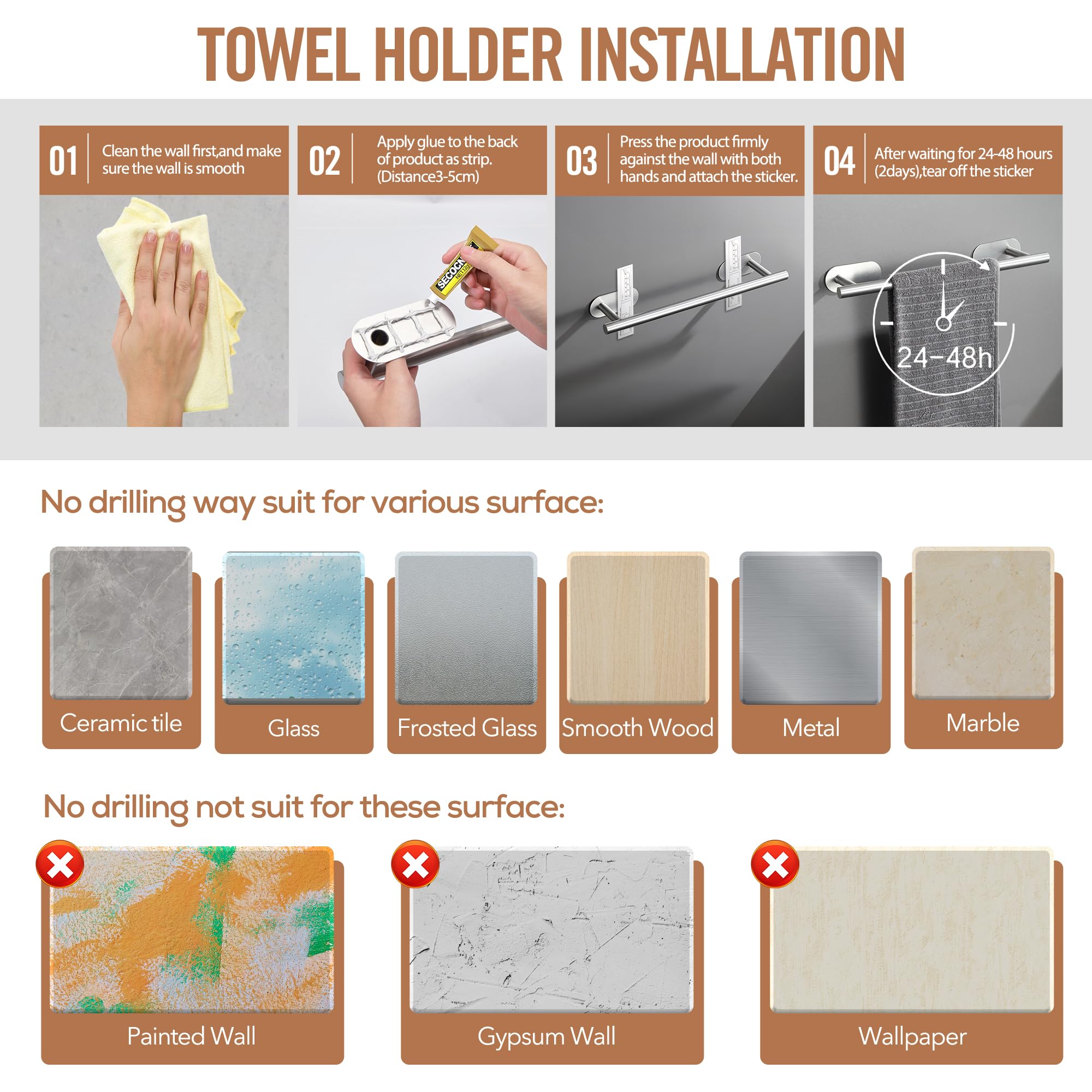 AIKER Porta Asciugamani Bagno,Versione aggiornata Porta Asciugamani Bagno Adesivo 10PCS,Acciaio Inossidabile SUS304 Ispessito di Accessori Bagno Per Mobili da Bagno o arredo Bagno a Parete