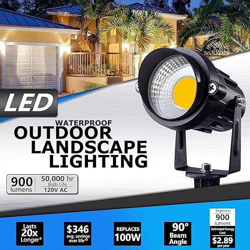 Miniatura 2 de SUNVIE Luces LED de 120 V para exteriores, iluminación de paisaje de 12 W, focos de CA para patio, foco de paisaje impermeable con estaca de pinchos