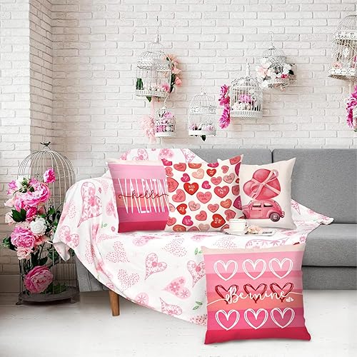 Miniatura 4 de 4 fundas de almohada para el día de San Valentín de 18 x 18 pulgadas, decoración del día de San Valentín con corazones rosados, decoración del día