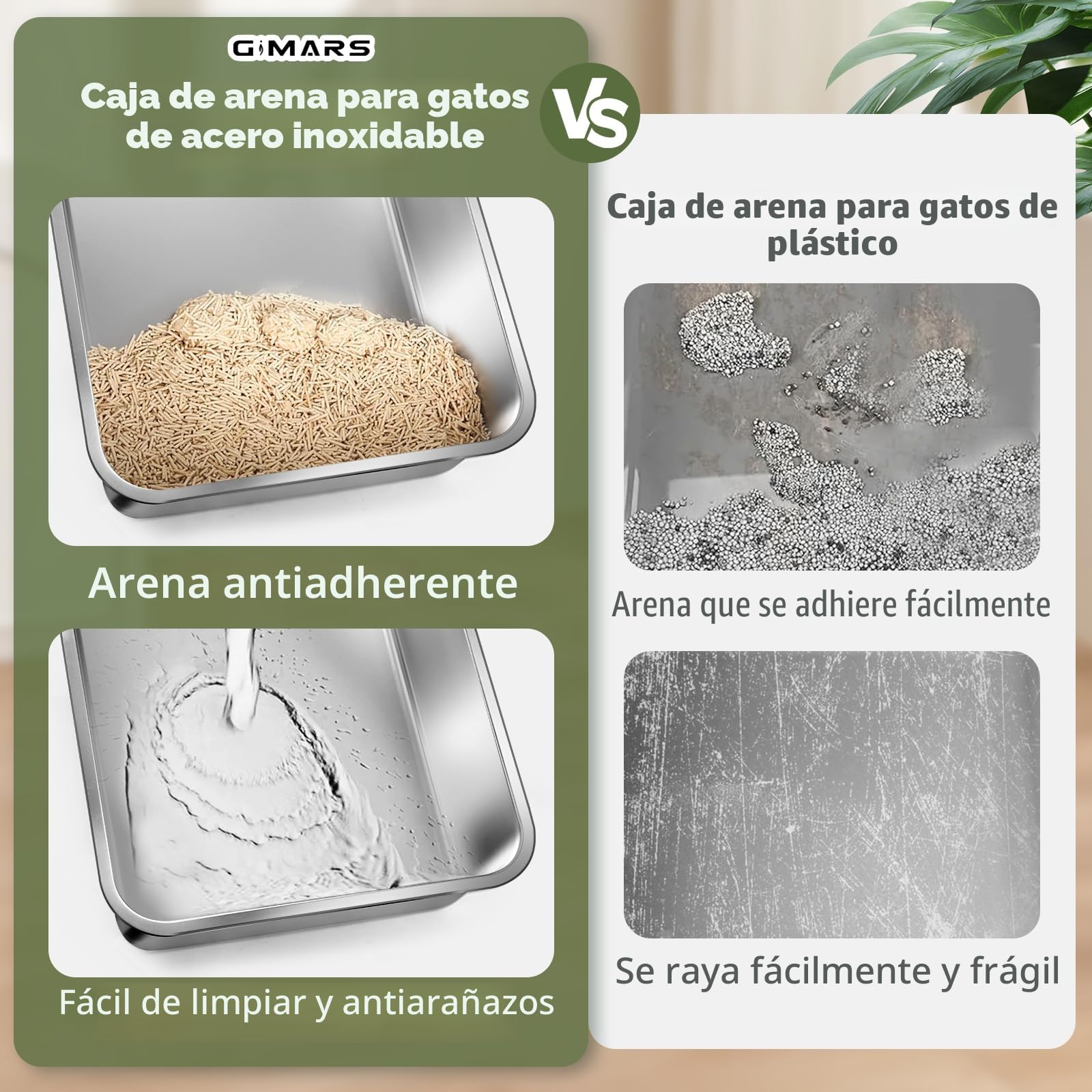 Gimars Caja de Arena XXL de Acero Inoxidable Engrosado - Fácil de Limpiar, con Bordes Altos, a Prueba de Óxido, No Absorbe Olores, Bandeja Metálica para Gatos y Conejos