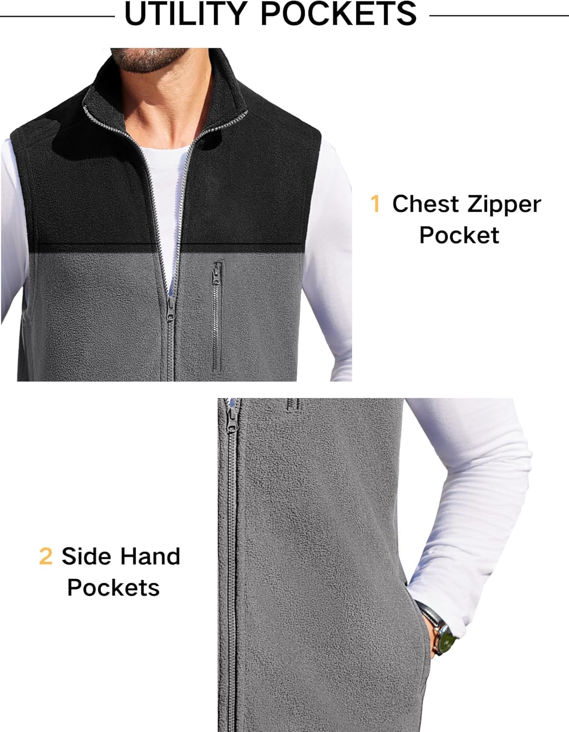 COOFANDY Men's Lightweight Fleece Vest Sleeveless Zip Up Warm Jacket Casual Outerwear Vests With Pockets - Image 4