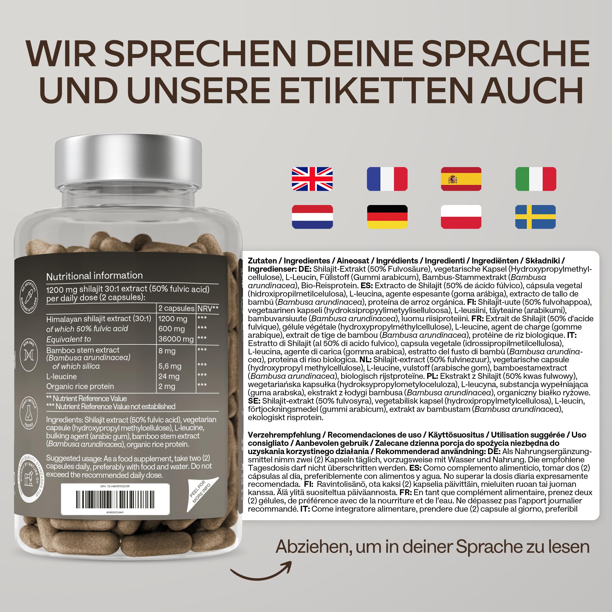 Pure Himalayan Shilajit Kapseln Hochdosiert 36000mg 30:1 Extrakt 50% Fulvinsäure & Huminsäure - Mumijo Shilajit Original Himalaya - Energie & Immunität - 90 Kapseln Vegan & Laborgeprüft
