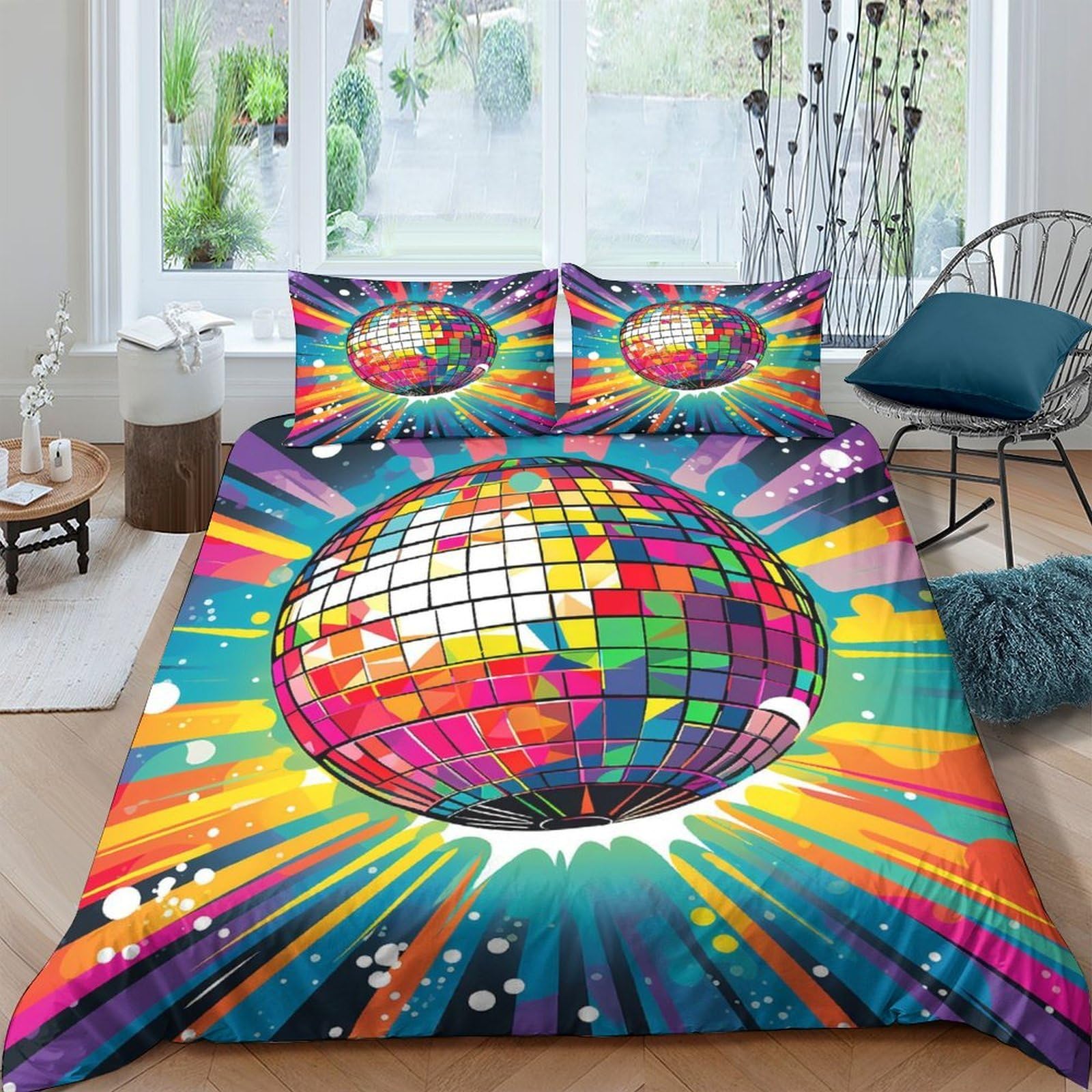 XFKLYNVCJ 3D Printed Disco ball Duvet Cover Microfiber Colorful party design Quilt Cover Soft Breathable Durable for Housewarming Birthday Gift Home Bedroom Bedding Use Single（135x200cm）