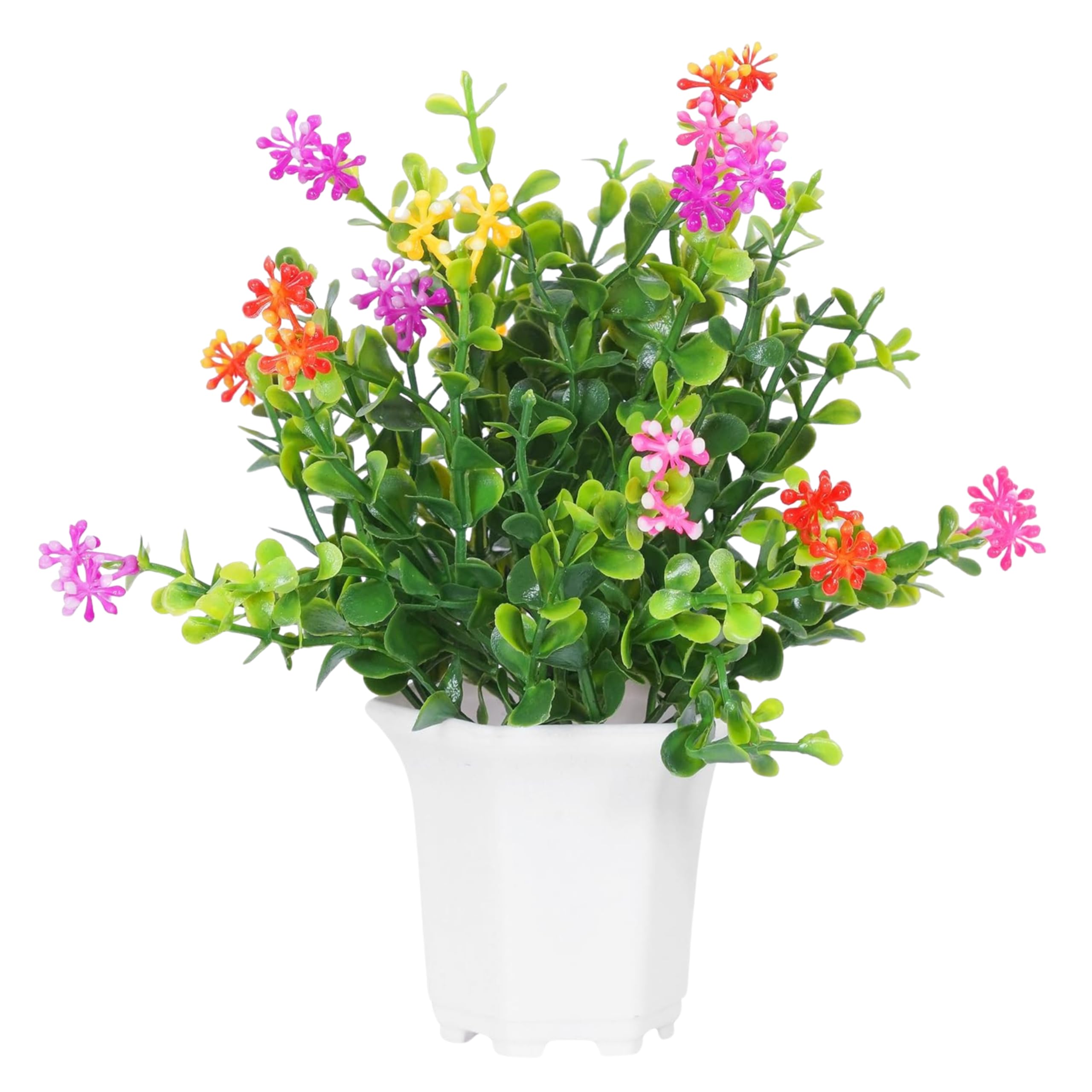 Dekorly Plastic Wild Artificial Flower Plants With Cute Hexa Pot|Faux Flower Plant For Home Office Decor|Tabletop And Desk Decoration|Artificial Flower For Balcony Indoor Decor|Pack Of 8 (Multi-C) 4
