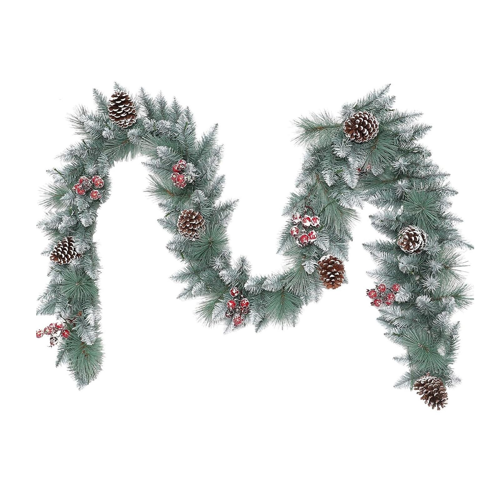 Pigne, Bacche Rosse E Accenti Glitterati Argentati, Ghirlanda Natale Artificiale in Pino Sterling, Ghirlanda Verde Invernale Per La Decorazione Del Centrotavola Del Camino Durante Le Festività,6ft