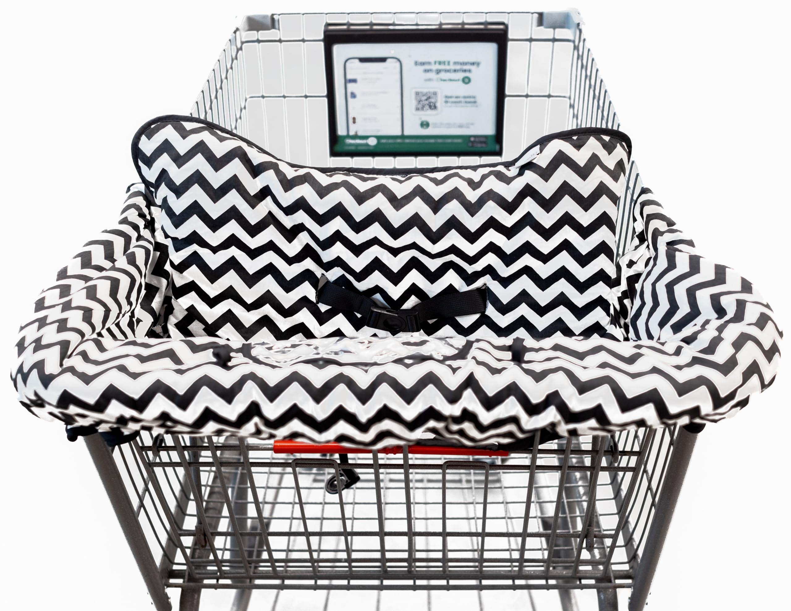 TOTES BABIES Copertura per carrello della spesa e seggiolone, in morbido cotone, con custodia per telefono, colore: bianco e nero